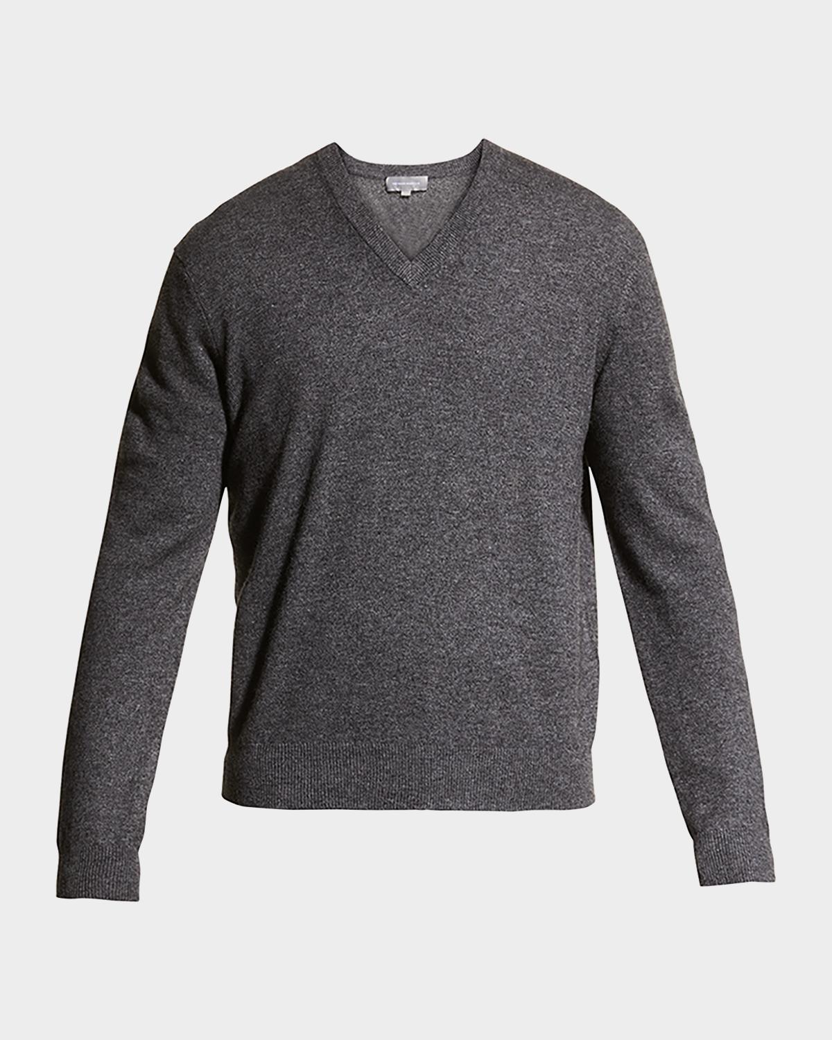 Neiman Marcus Men's Wool-Cashmere Knit V-Neck Sweater