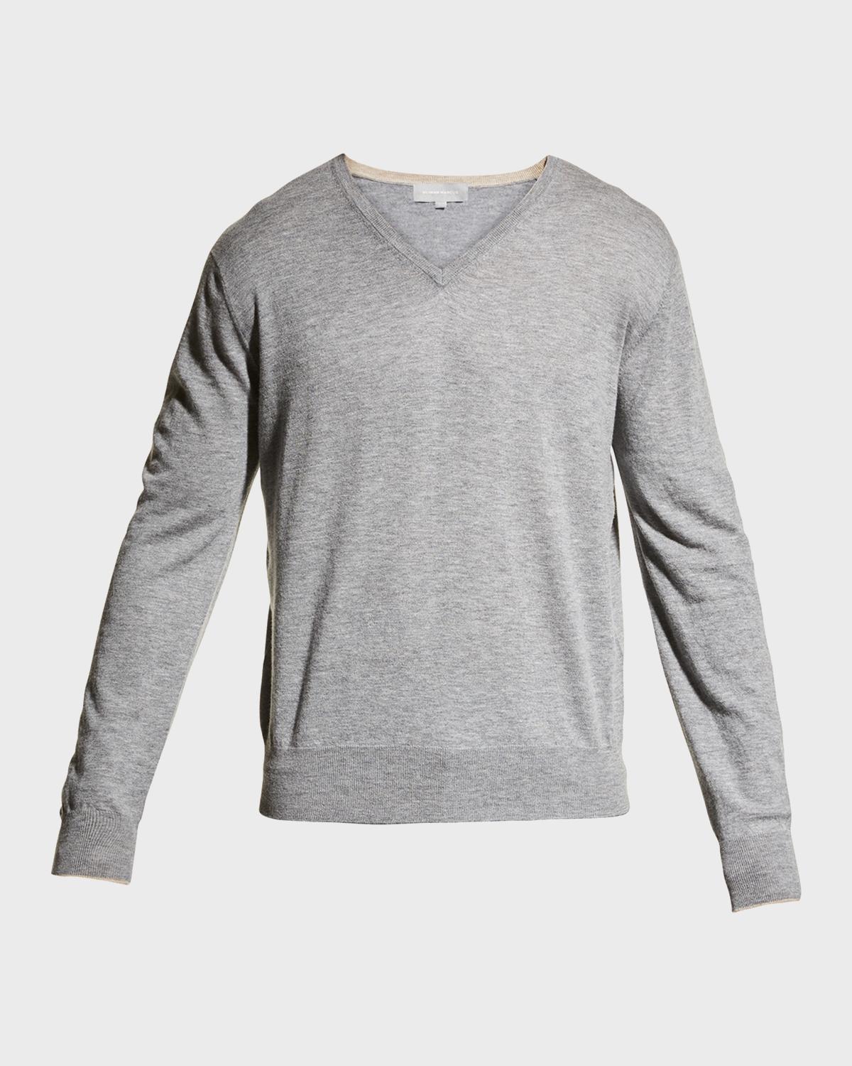 Neiman Marcus Men's Extra Lightweight Wool-Cashmere V-Neck Sweater