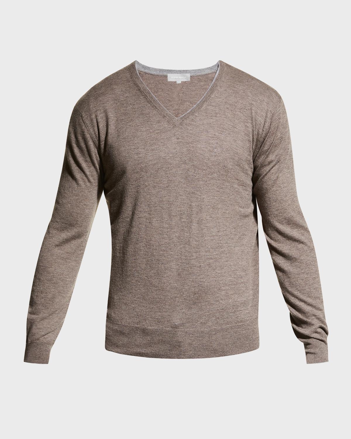 Neiman Marcus Men's Extra Lightweight Wool-Cashmere V-Neck Sweater