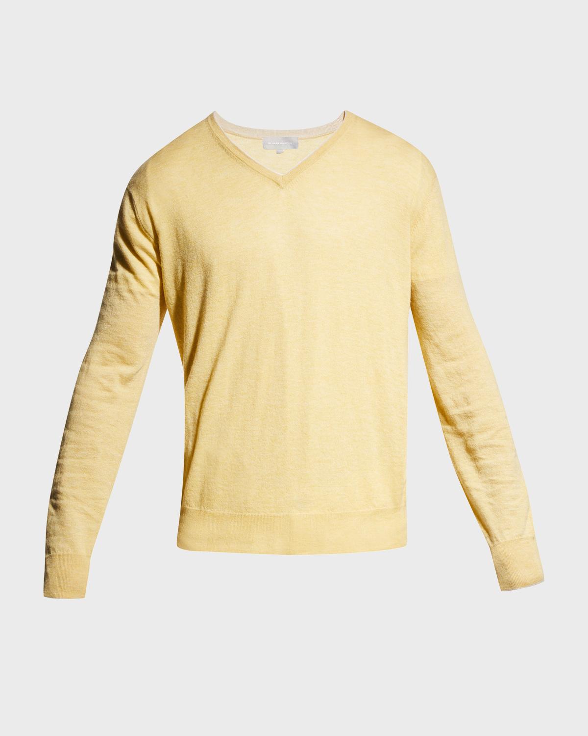 Neiman Marcus Men's Extra Lightweight Wool-Cashmere V-Neck Sweater