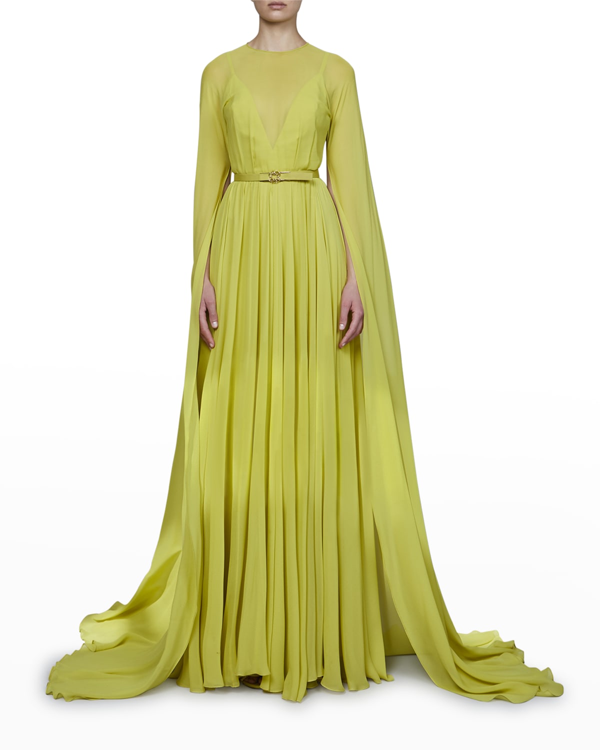 Elie Saab Beaded Cape-Sleeve Gown | Neiman Marcus