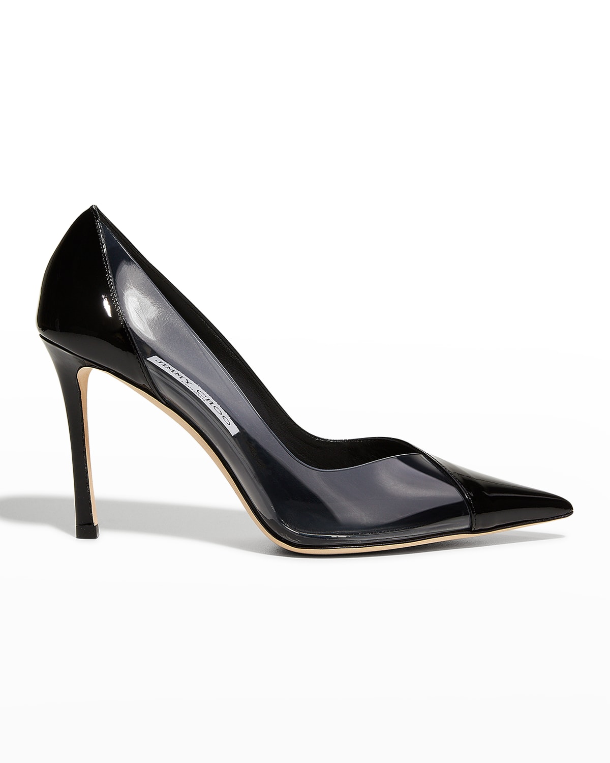 Patent Leather Pumps Women Square Toe Footwear Transparent PVC Pearl Shoes High Heels Shoes,Black,6