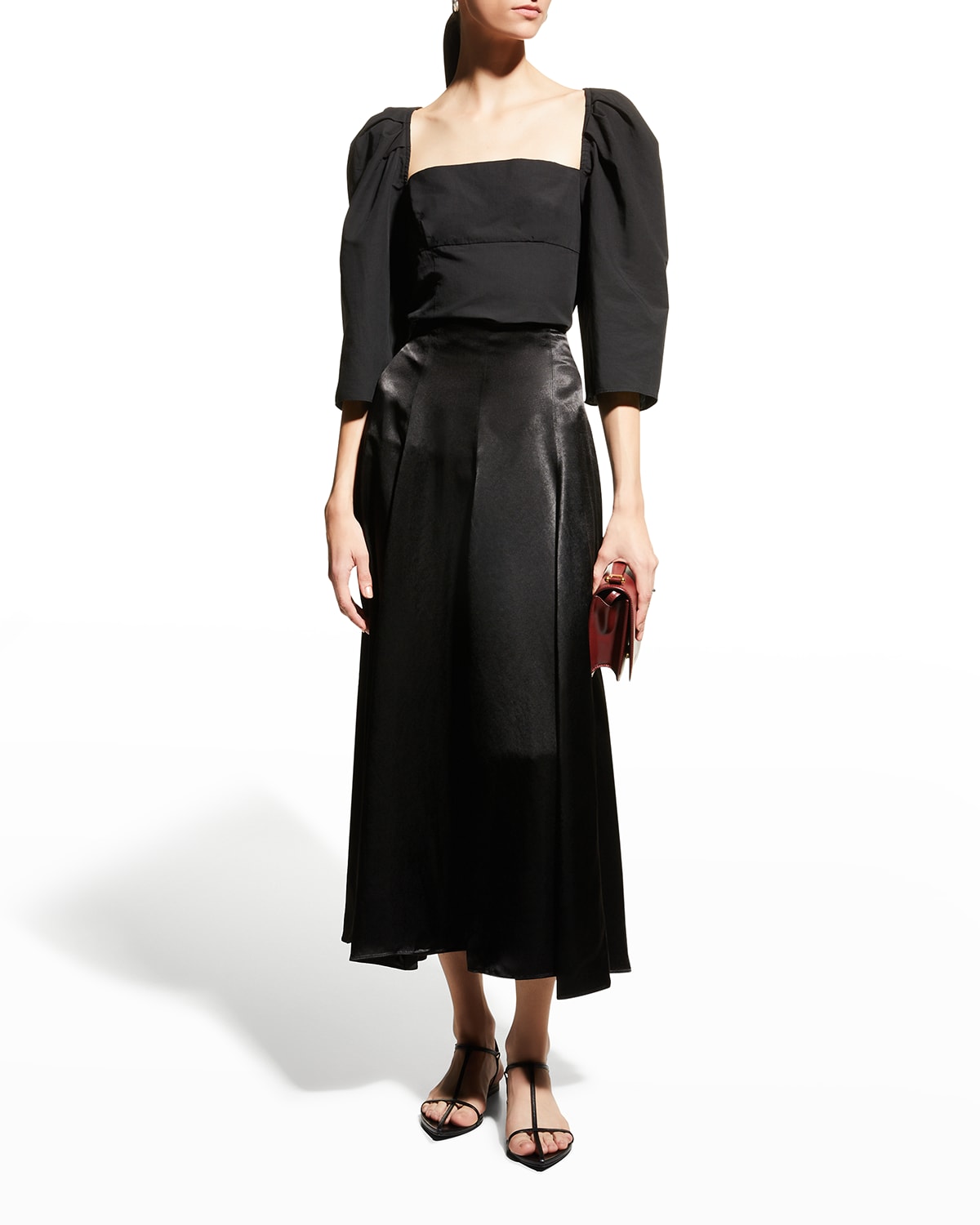 VINCE SQUARE-NECK DRAPED 3/4-SLEEVE TOP