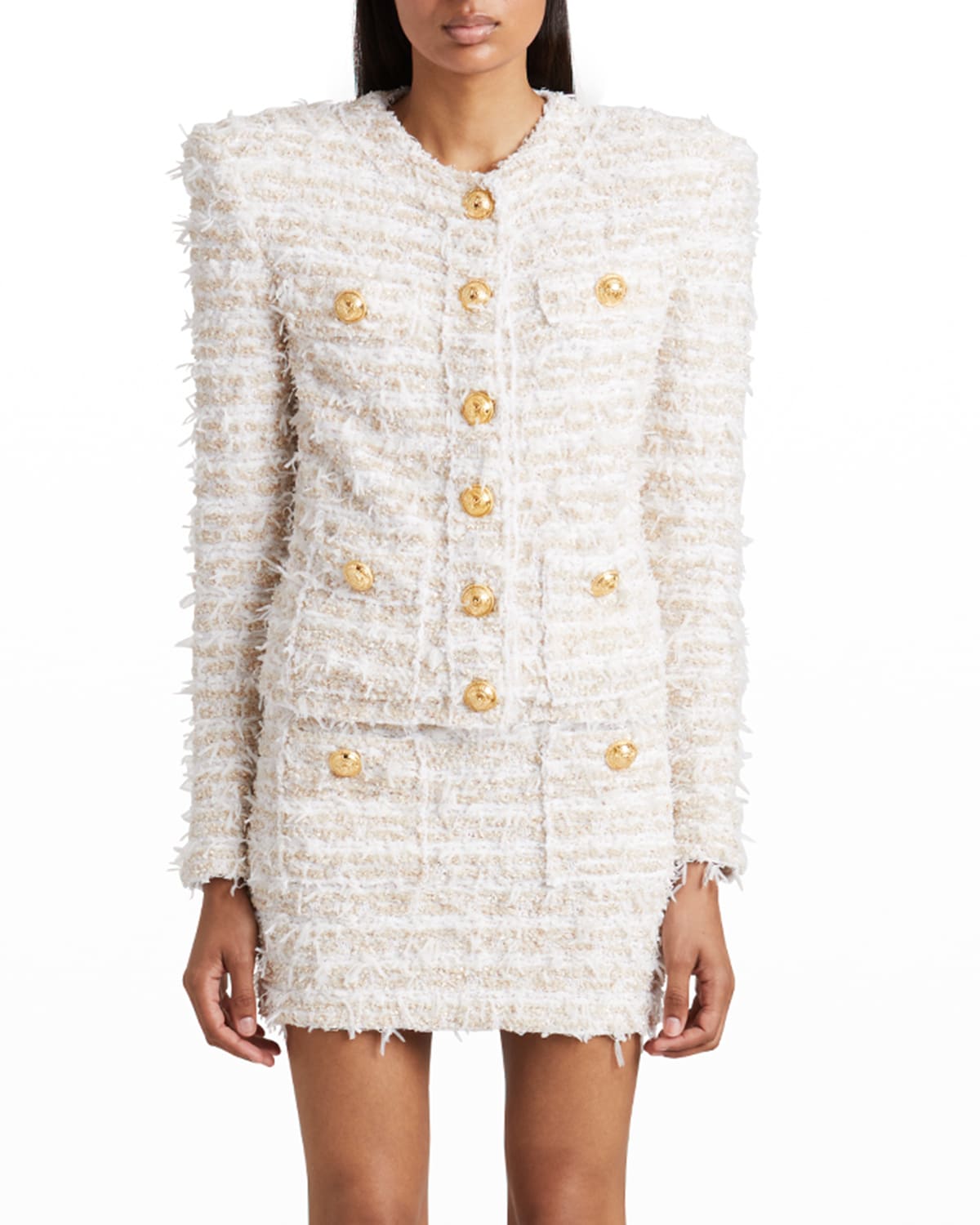 Balmain 4pocket Metallic Tweed Jacket In White Multi ModeSens