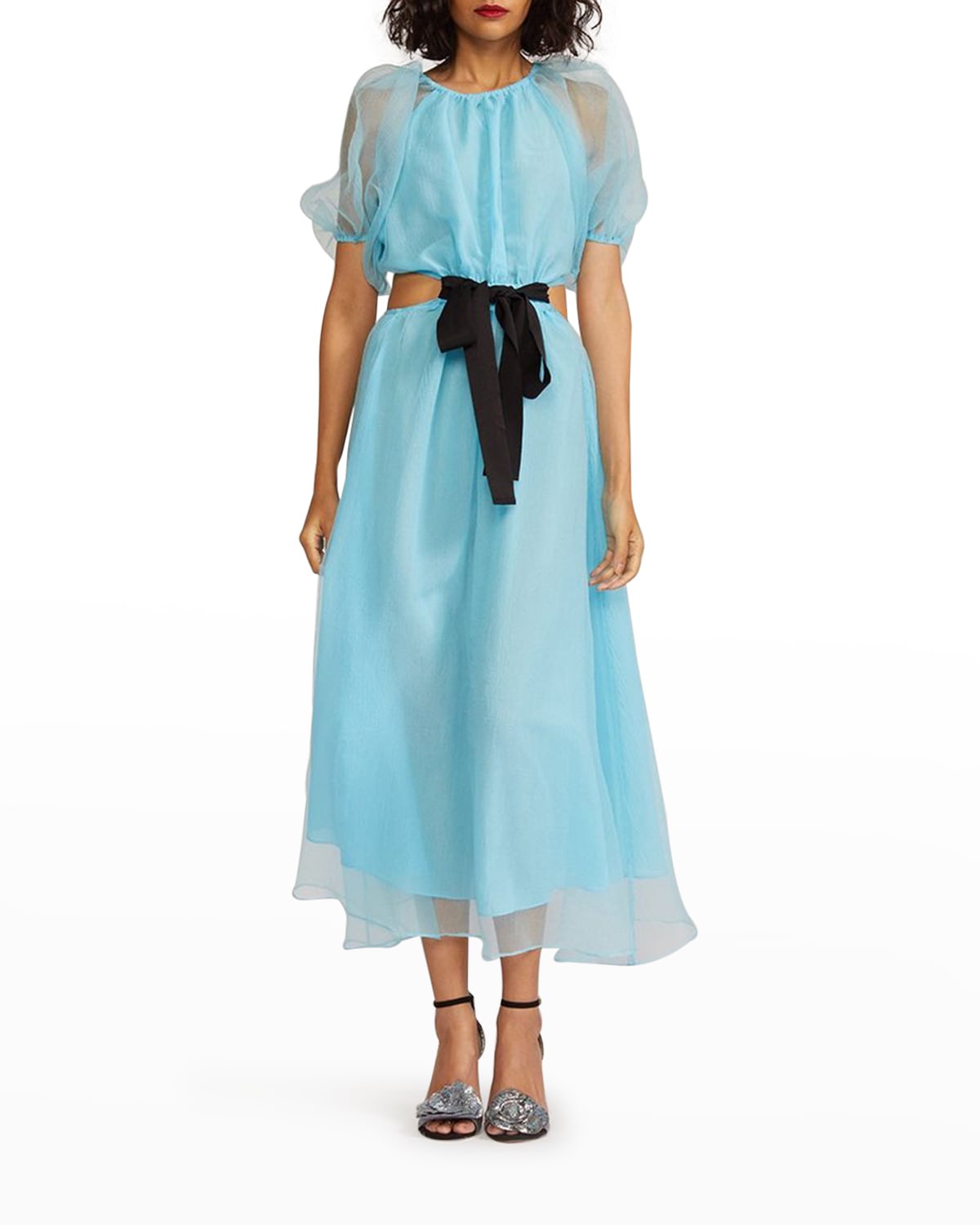 Blue Puff-sleeve Dress | Neiman Marcus