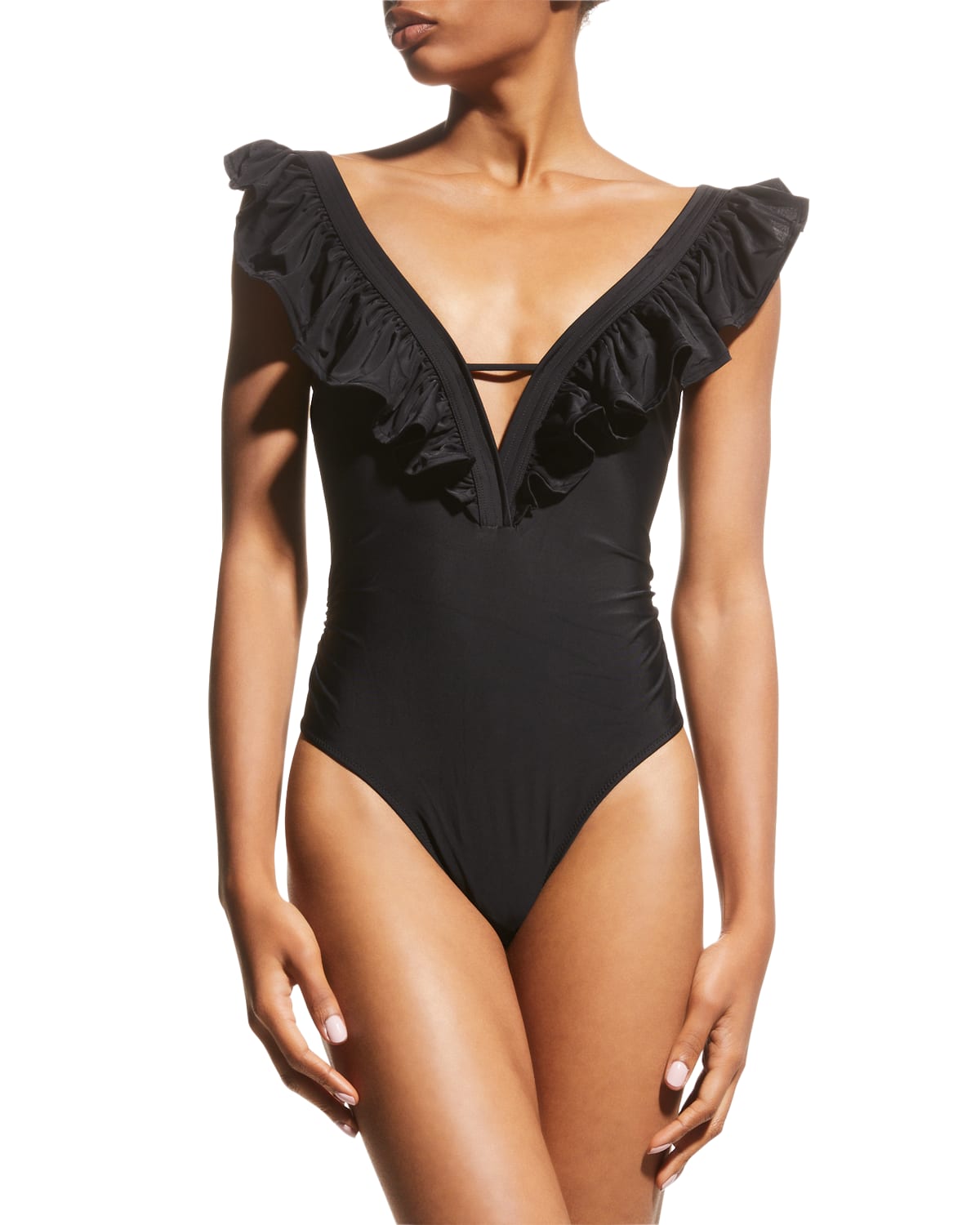 Floral Print Cutout Chiffon-Trimmed Ruffled One Piece Swimsuit