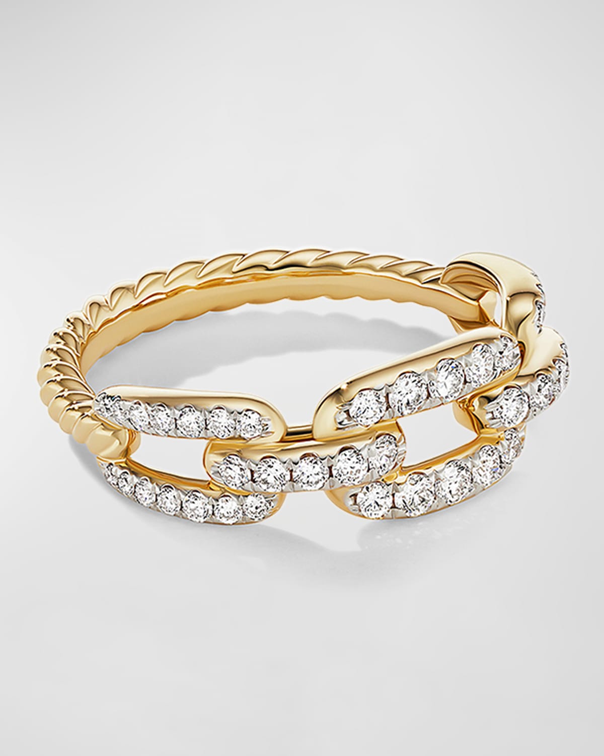 David Yurman 7mm Stax Chain Link Ring With Diamonds In 18k Yellow Gold