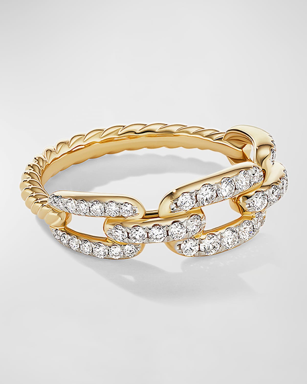 David Yurman 7mm Stax Chain Link Ring With Diamonds In 18k Yellow Gold