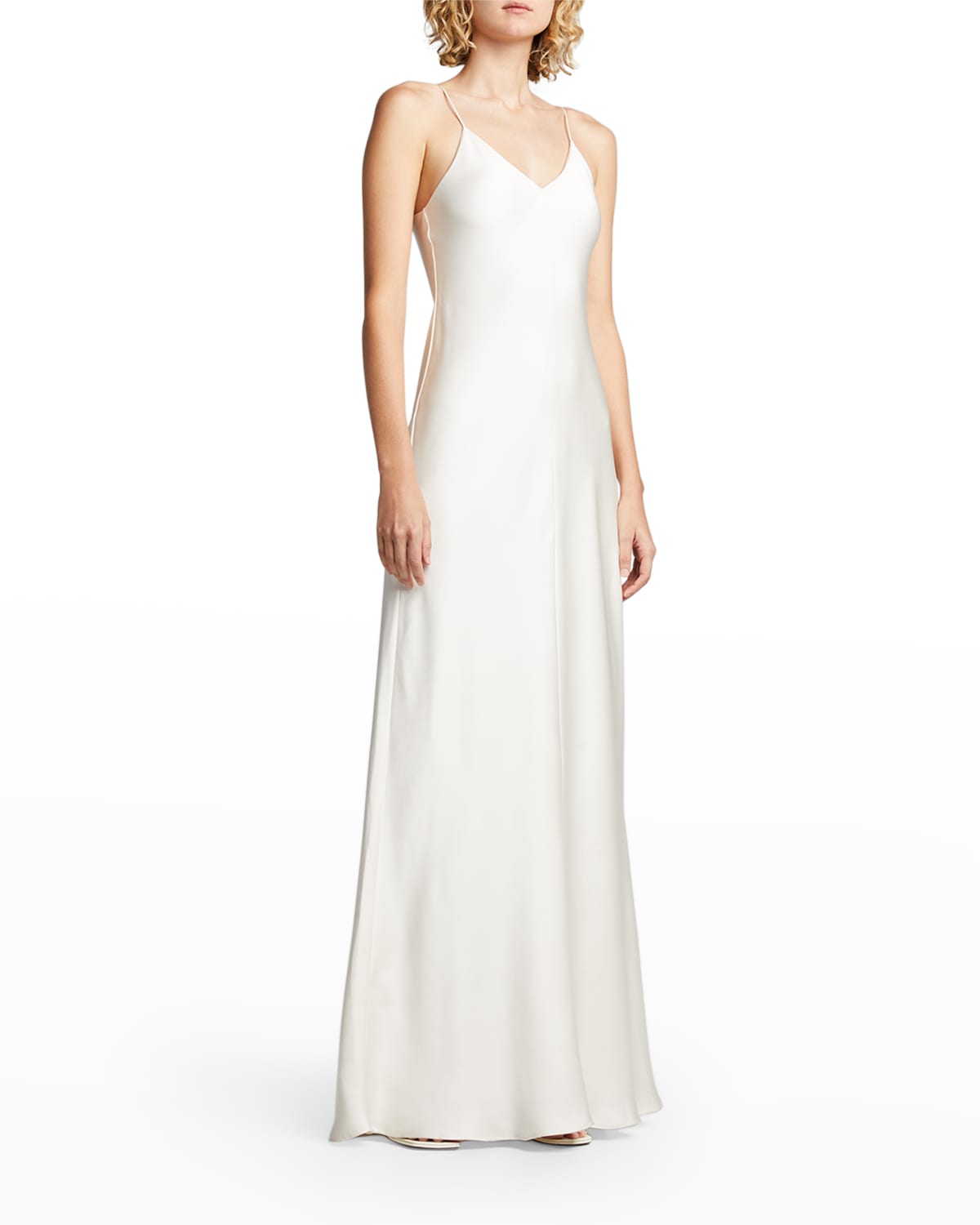 white silk evening dress