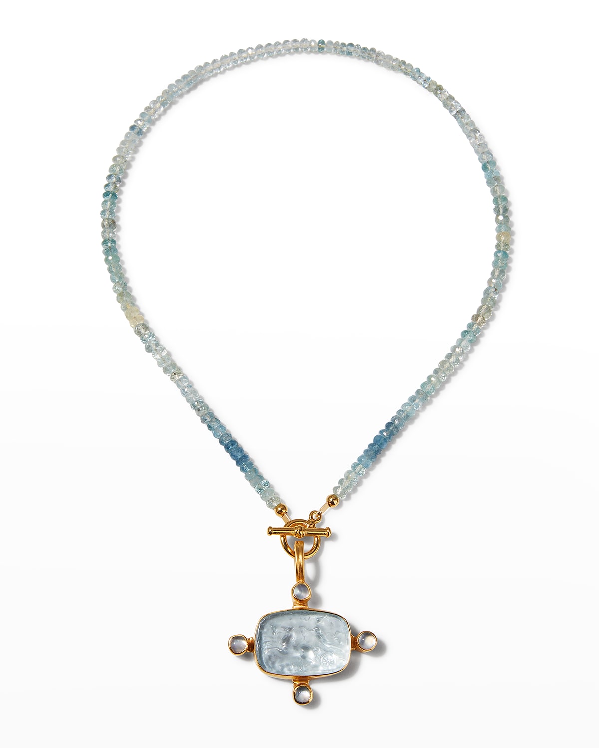 Dina Mackney Aquamarine And Italian Glass Intaglio Enhancer With Necklace In Gold