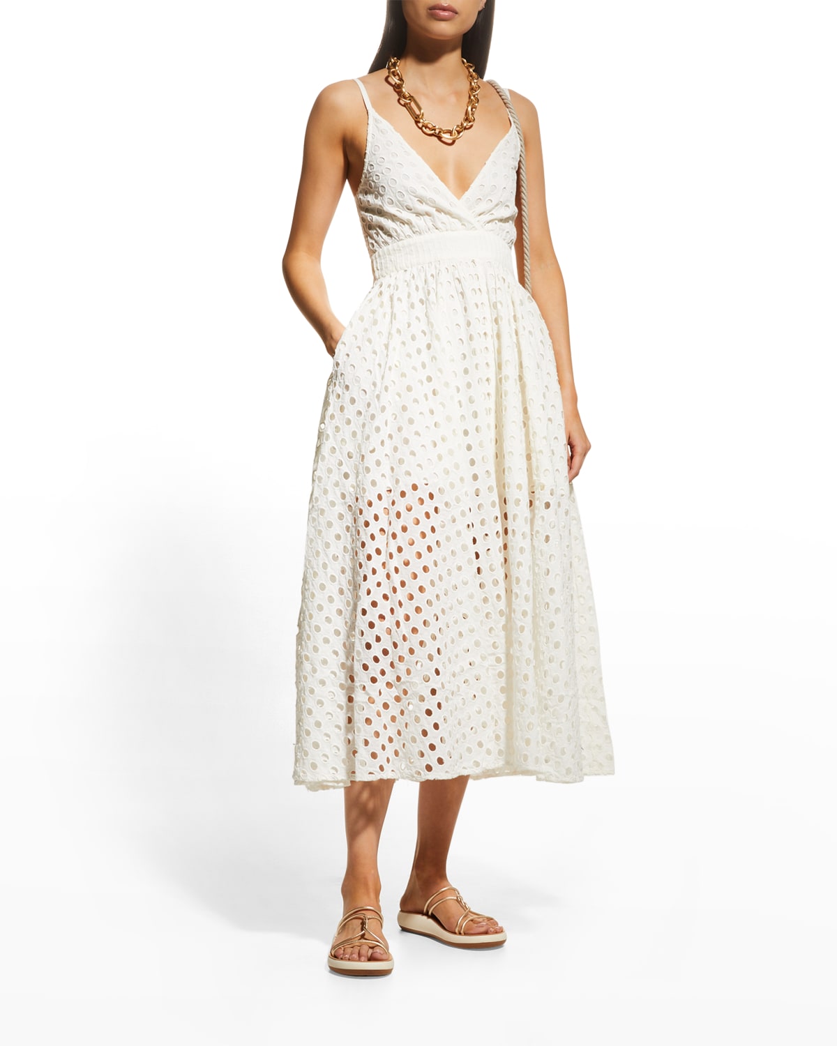 white eyelet tea length dress