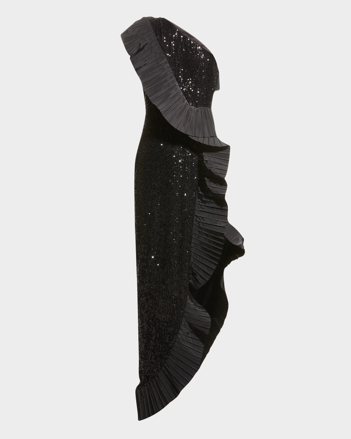 one33 social pleated ruffle asymmetrical crepe gown