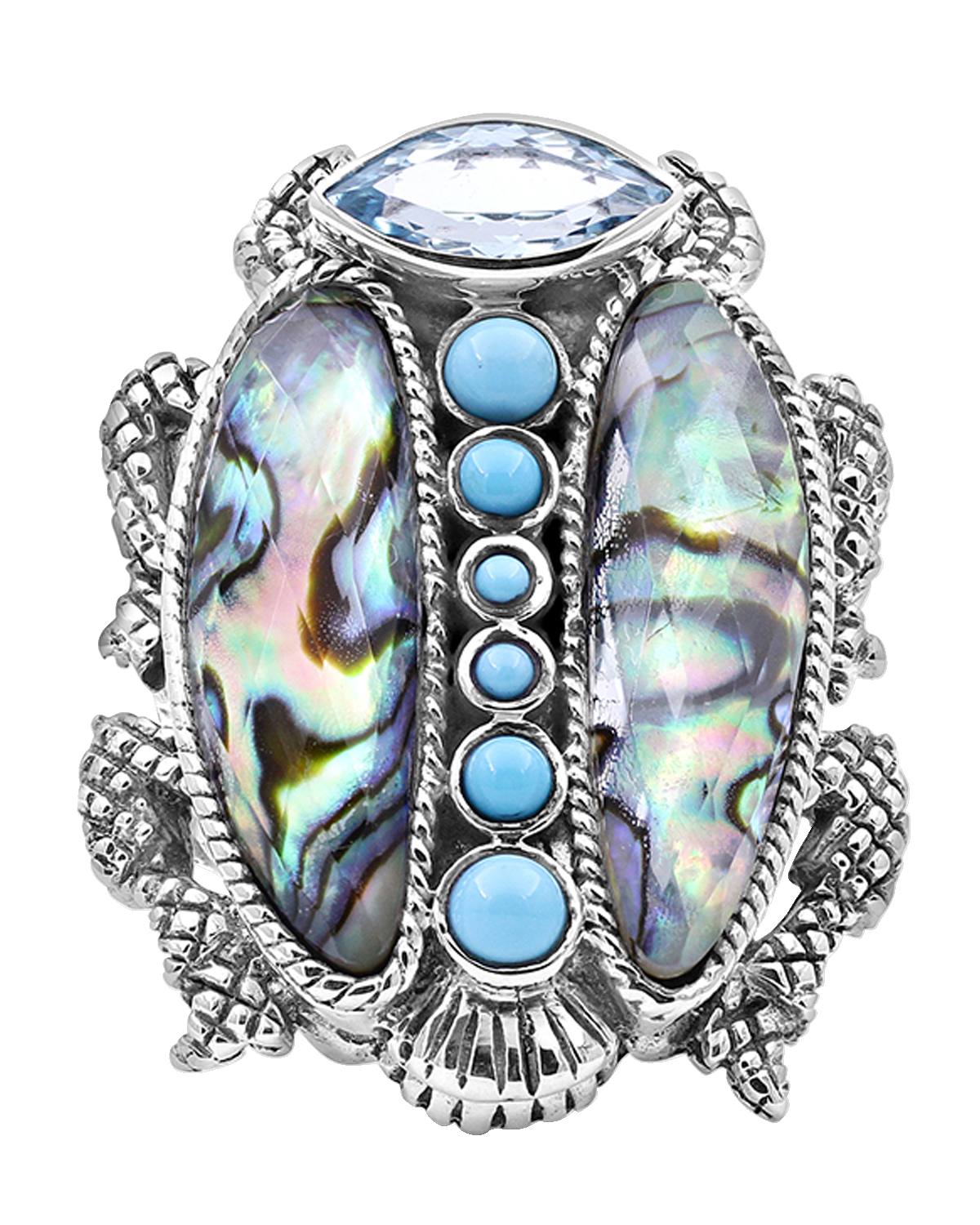 Stephen Dweck Blue Topaz and Turquoise Scarab Ring, Size 7