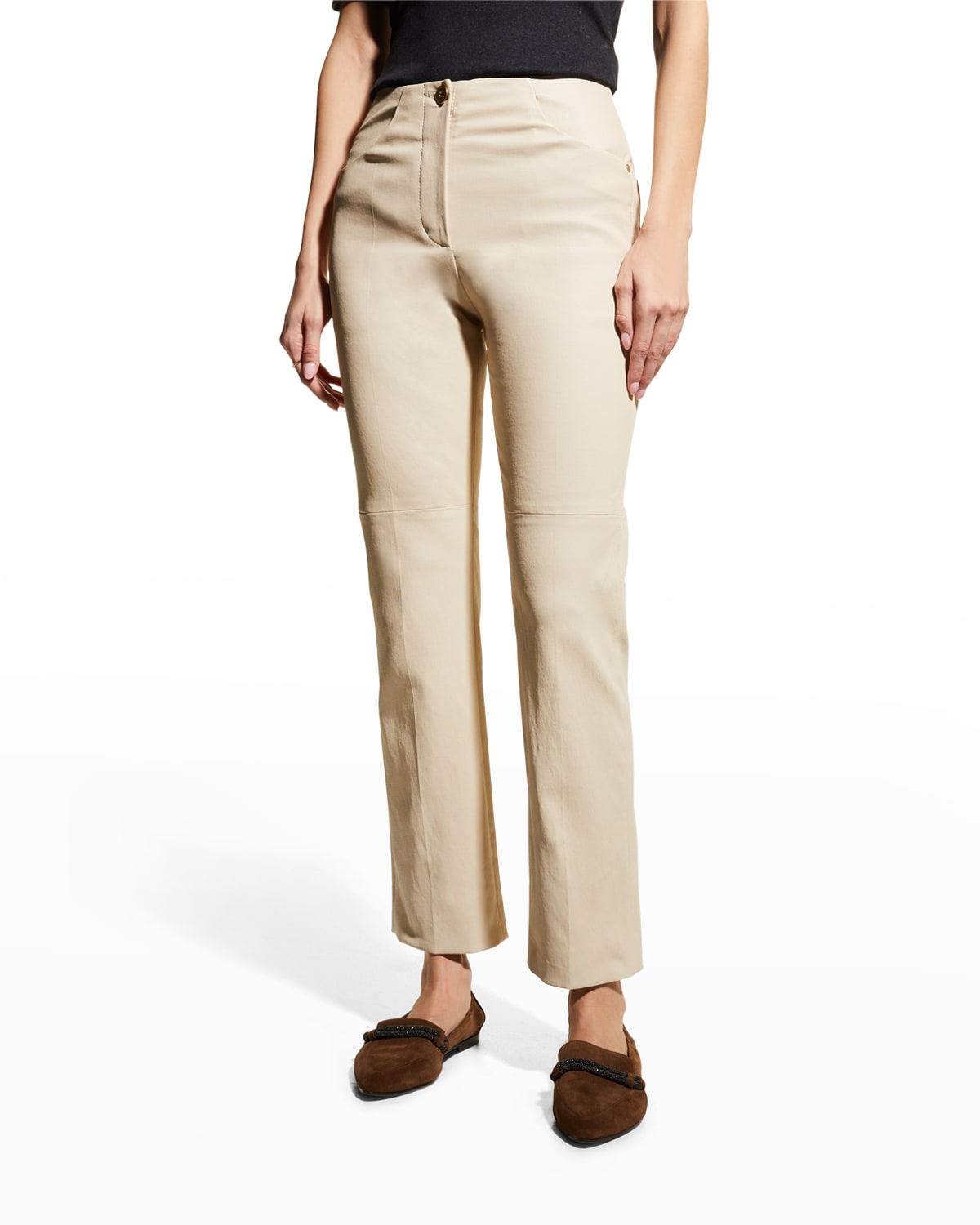 New York Womens Girls Stylish Light Beige Suede Leather Pant 