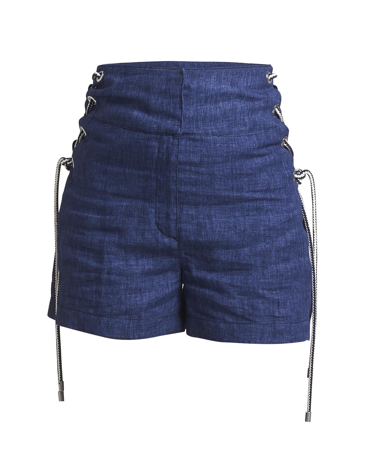 Lace-Up Sides Linen Shorts