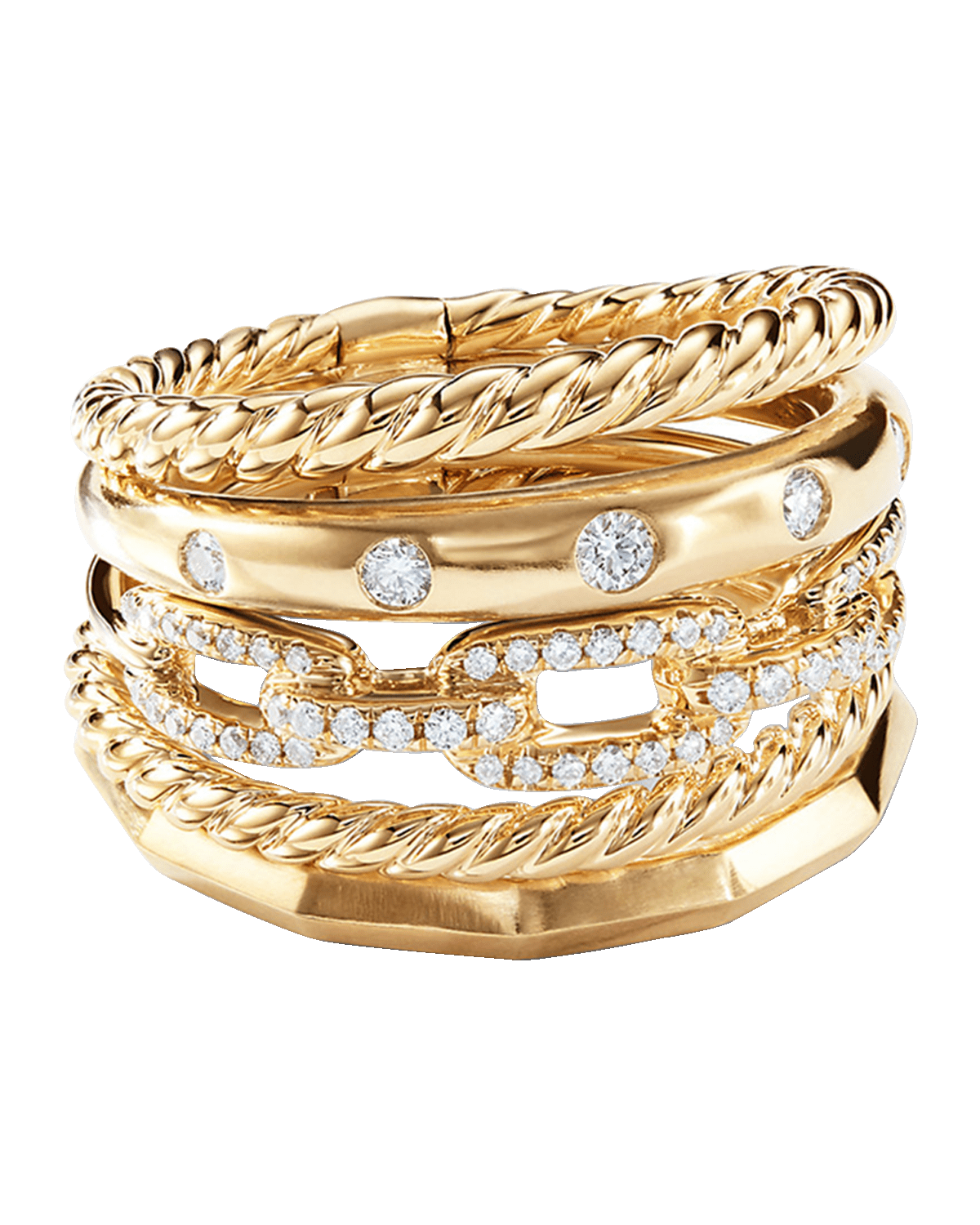 David Yurman Stax Five Row Ring with Diamonds in 18K Gold, 15mm