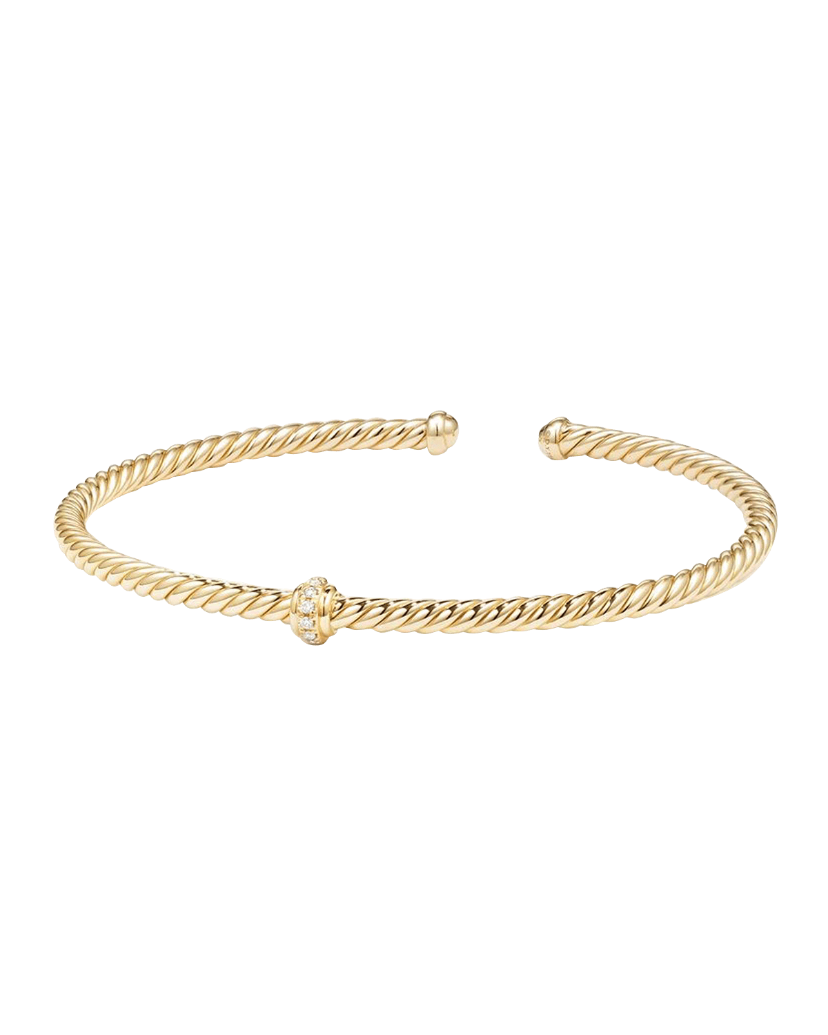David Yurman 3mm Cablespira Diamond-Station Bracelet in 18k Gold