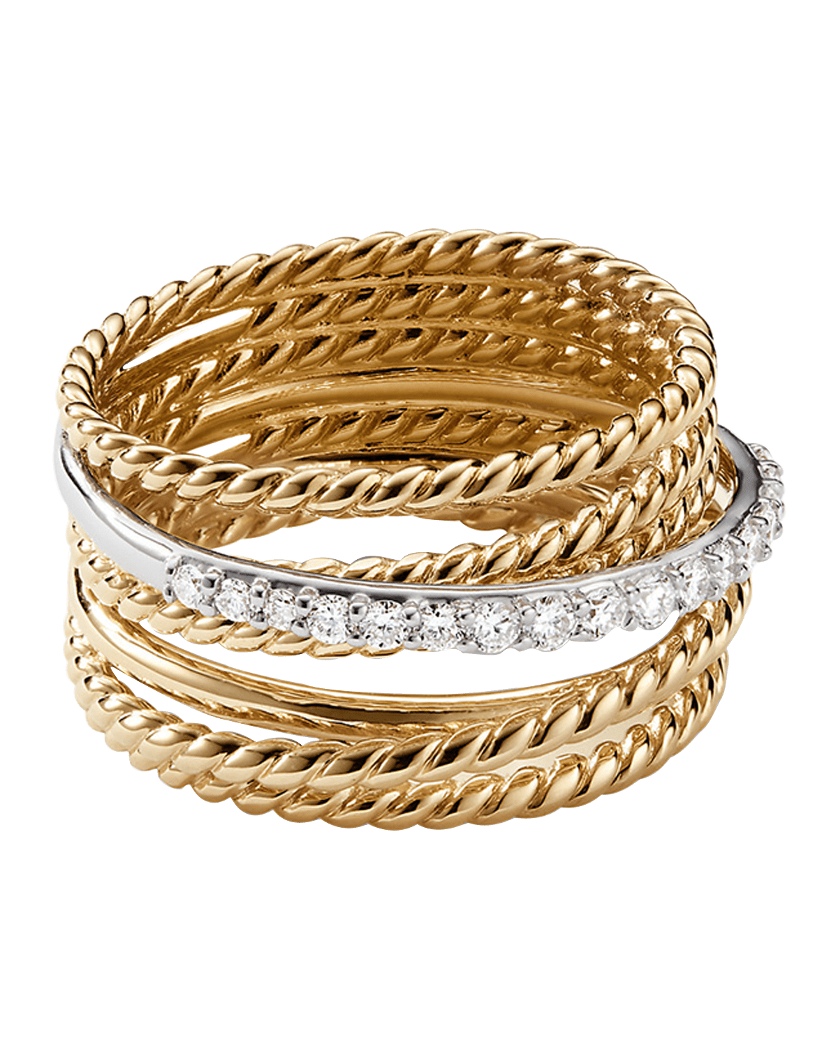 David Yurman Crossover Ring with Diamonds in 18K Gold, 12mm