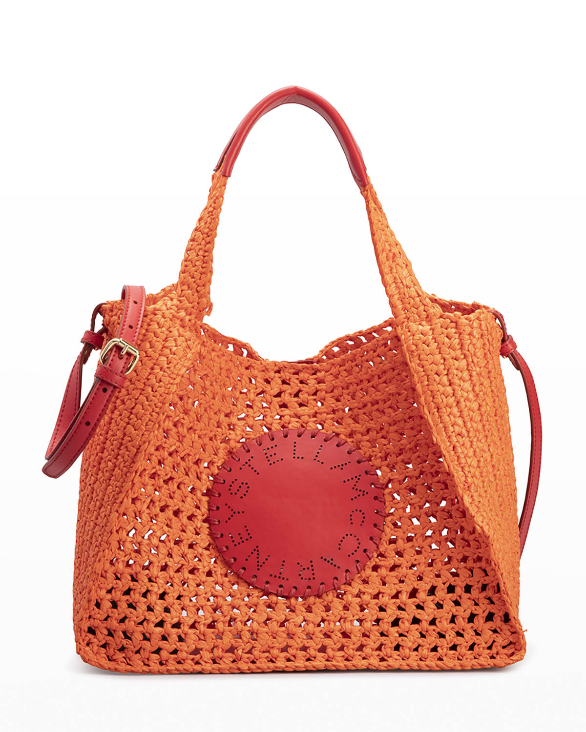 Stella Mccartney Braided Cutout Raffia Crossbody Bag In Bright Orange ...