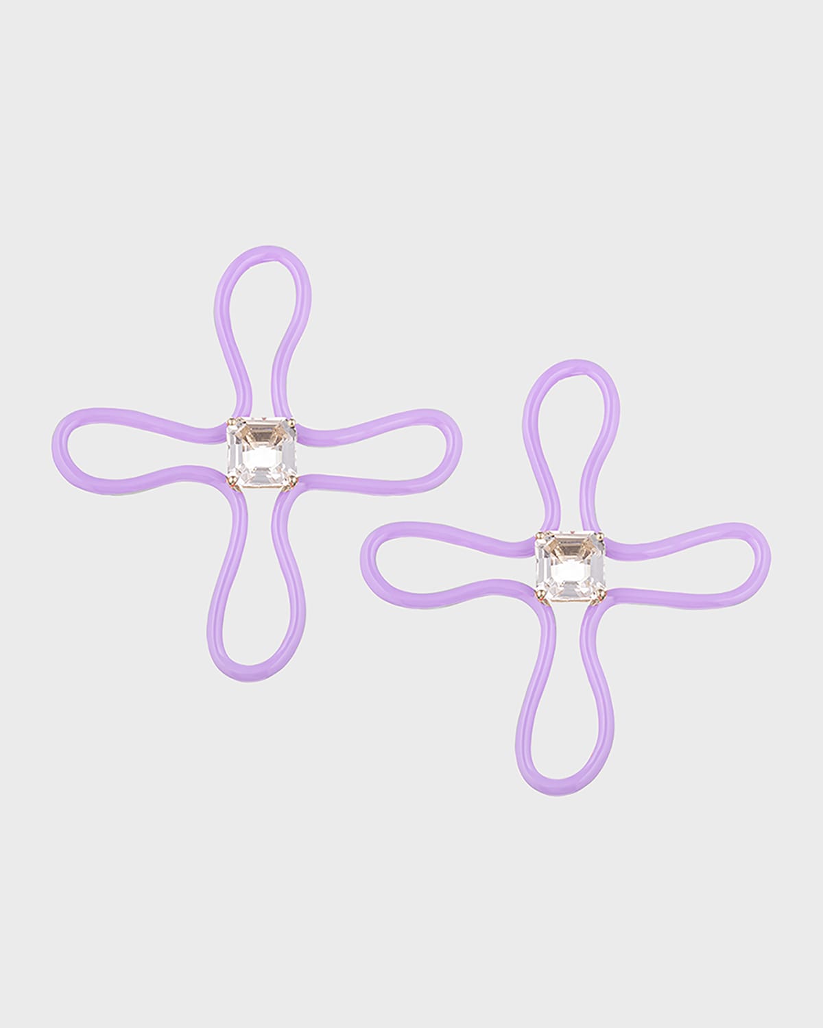 Bea Bongiasca Lucky Flower Earrings with Lavender Enamel and Rock Crystals