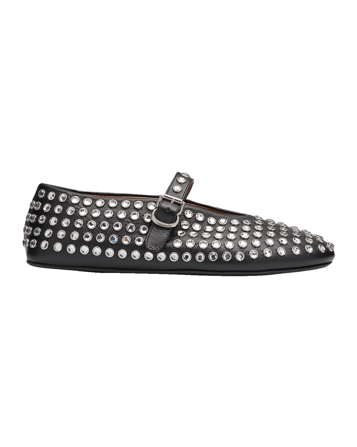 ALAIA Leather Mary Jane Flats With Allover Studs