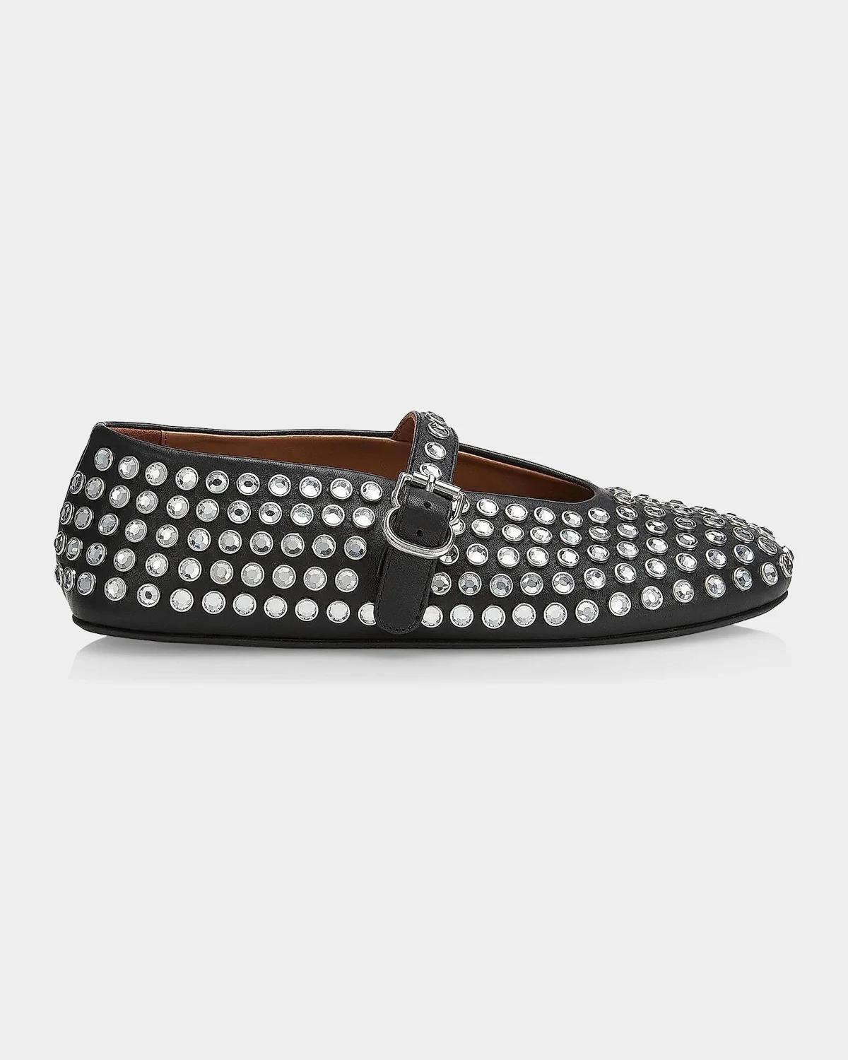 ALAÏA Leather Mary Jane Flats With Allover Studs