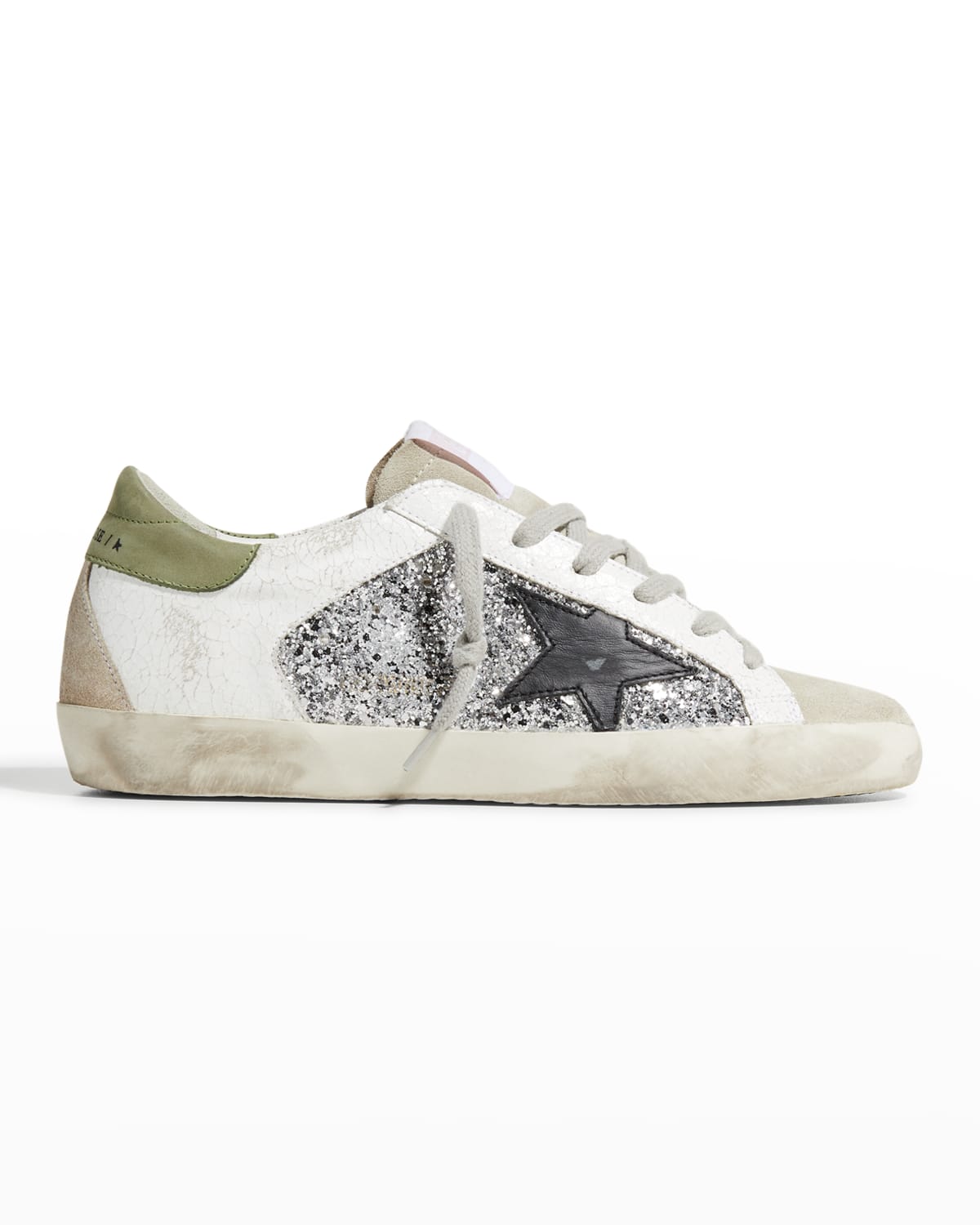 White Leather Glitter Sneaker | Neiman Marcus