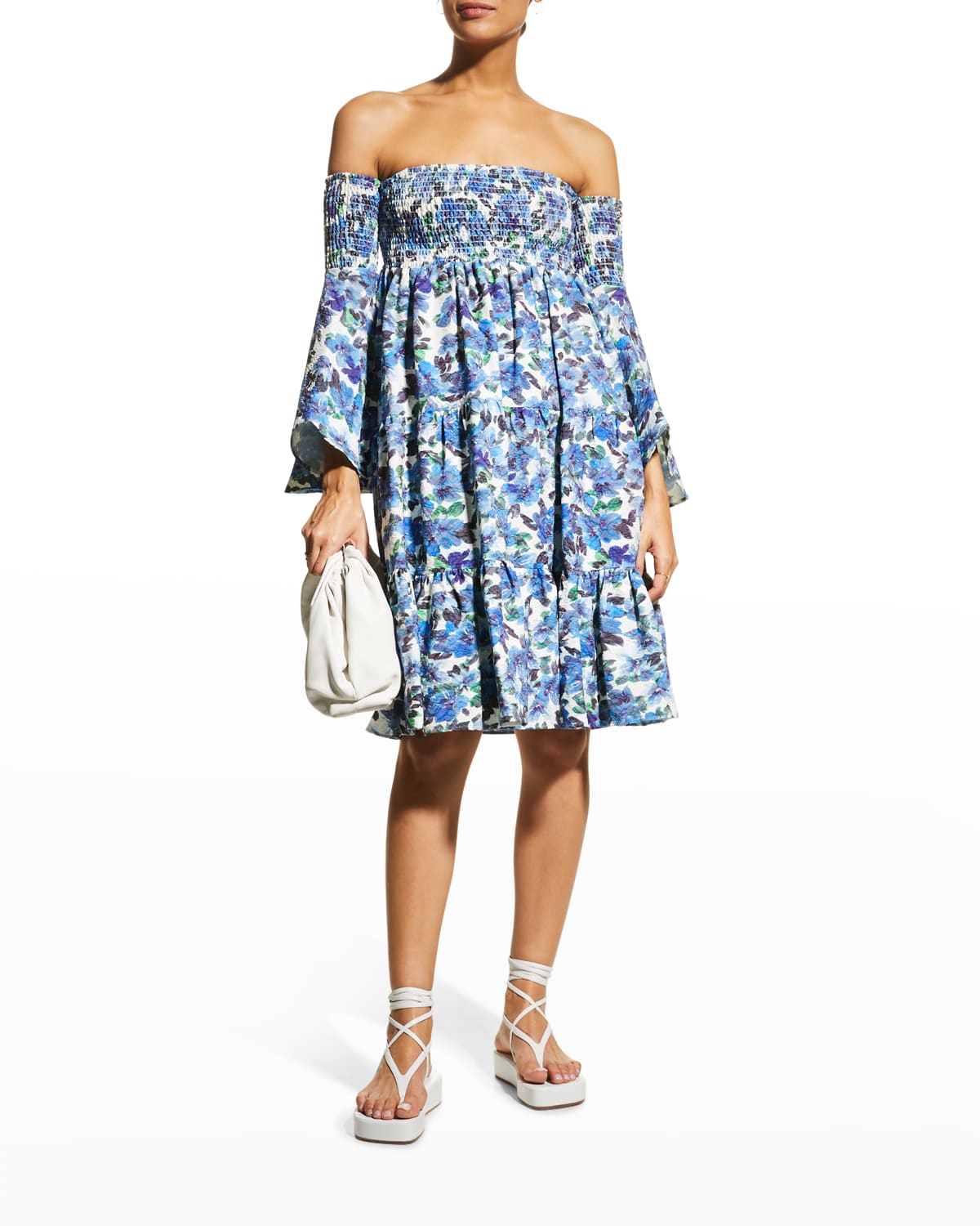 navy floral off the shoulder dress