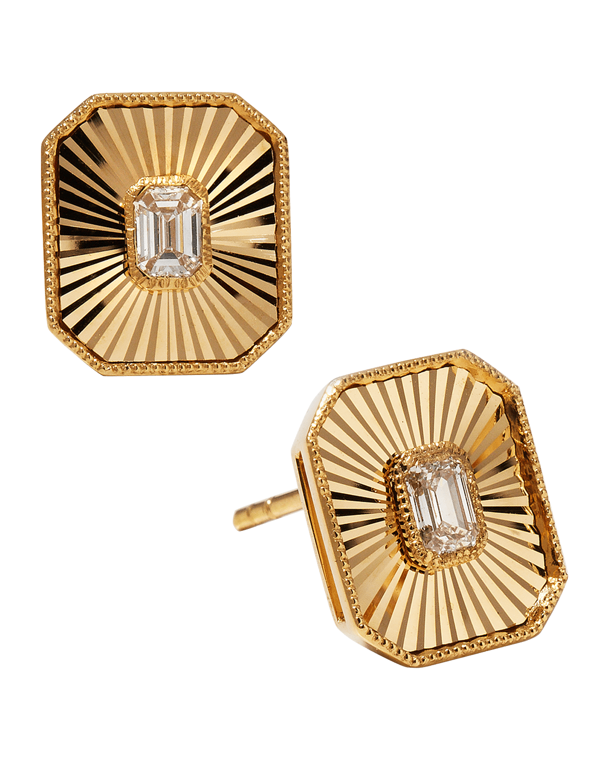 Frederic Sage Yellow Gold Bella Emerald-Cut Diamond Milgrain Stud Earrings