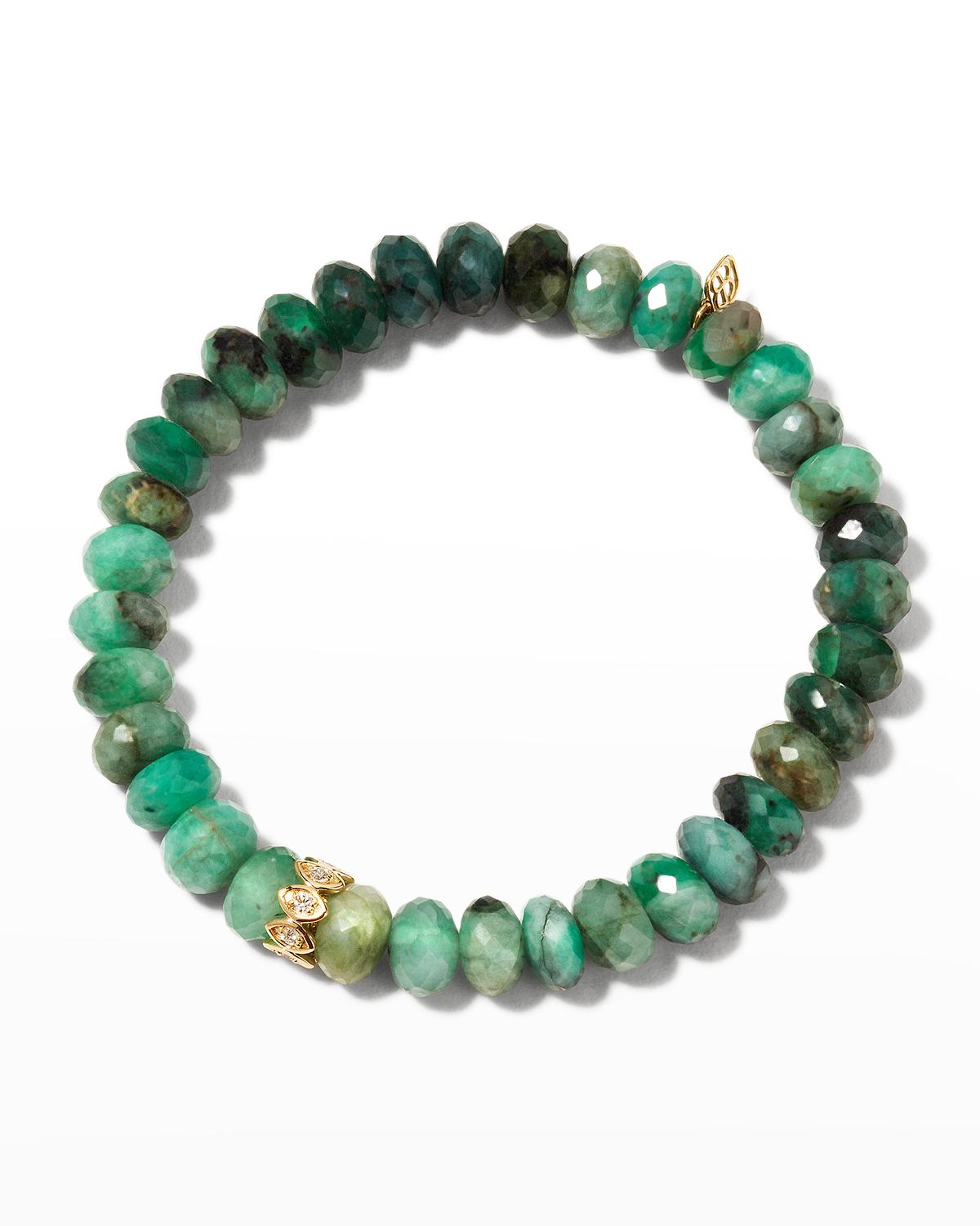 8mm Natural Emerald Bracelet with Marquise Evil Eye Rondelle