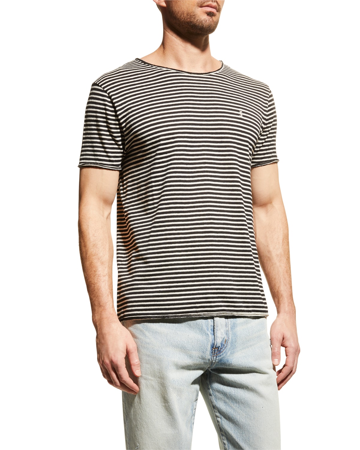 Black Gray Color Horizontal Striped Slim Fit Lycra Men's T-Shirt Detailed 