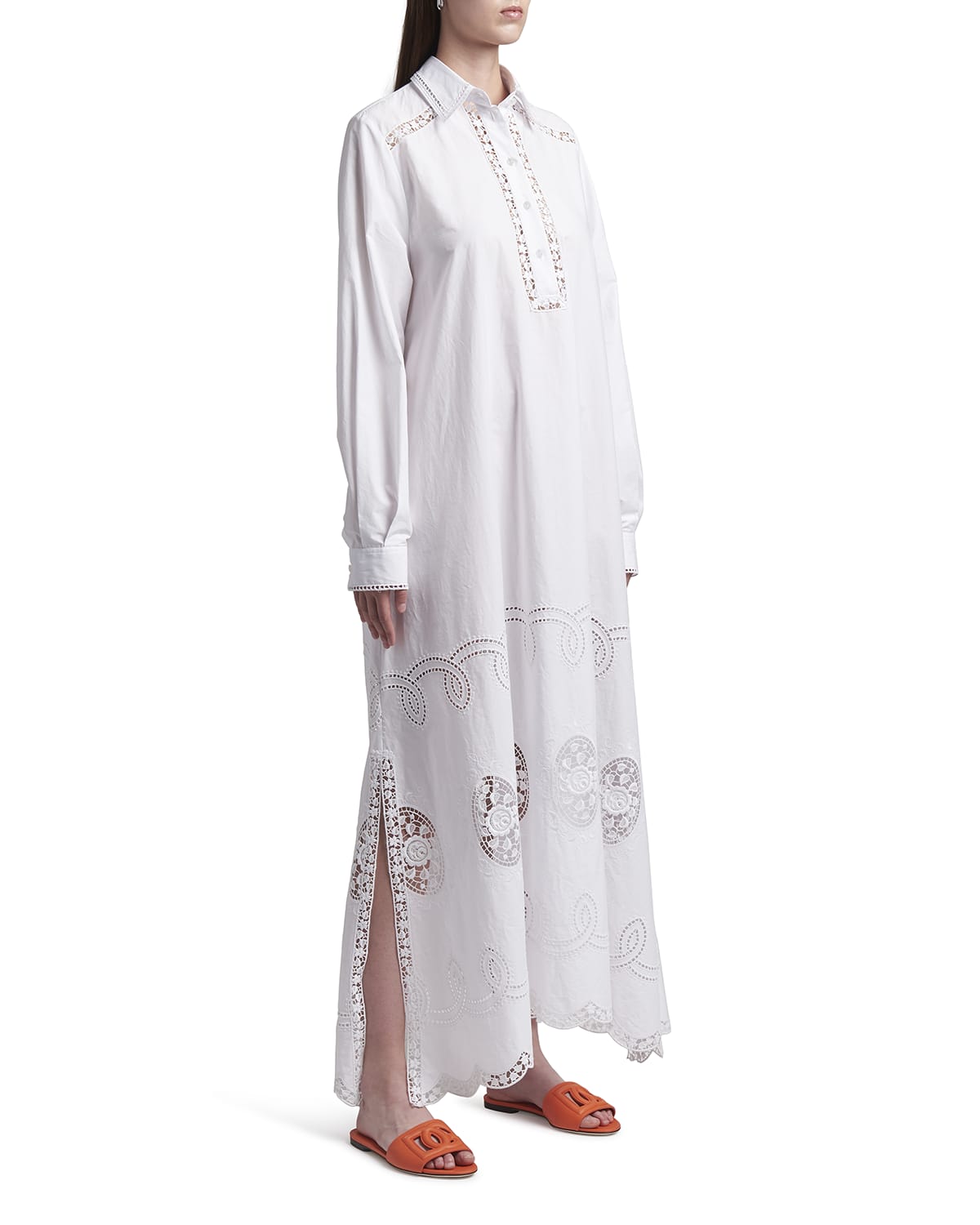 White Chic Eyelet Lace Collared Embroidered Dress