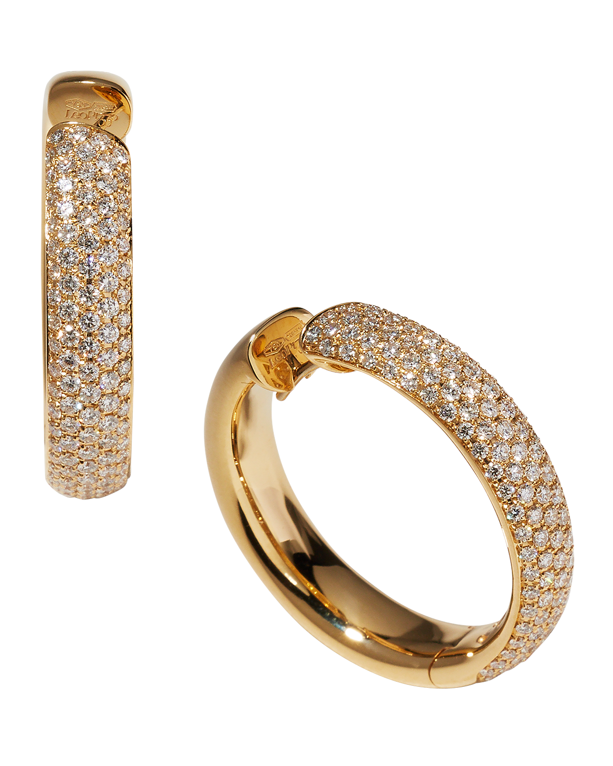 Leo Pizzo Yellow Gold Pave Round Hoop Earrings