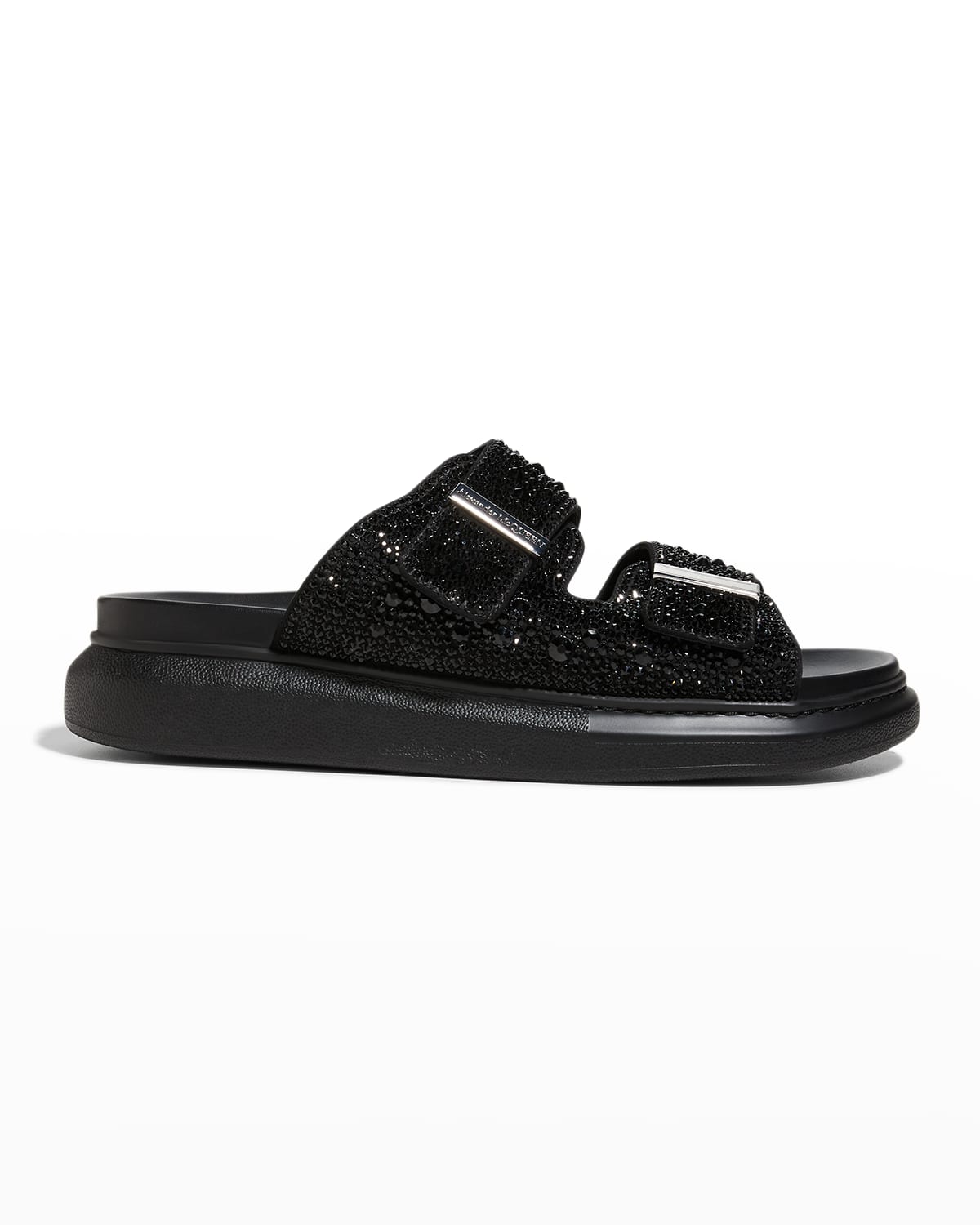 Men's Crystal-Embellished Leather Slide Sandals