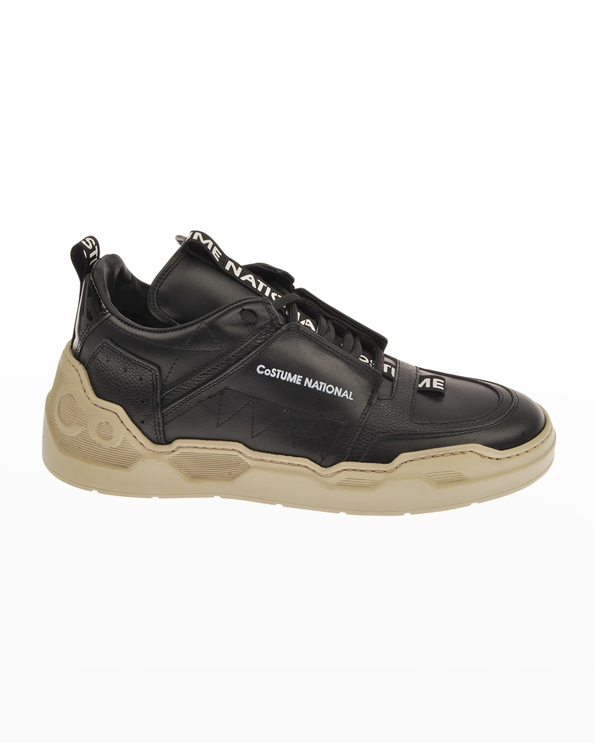 Costume National Men's Logo Leather Low-top Sneakers In Black | ModeSens