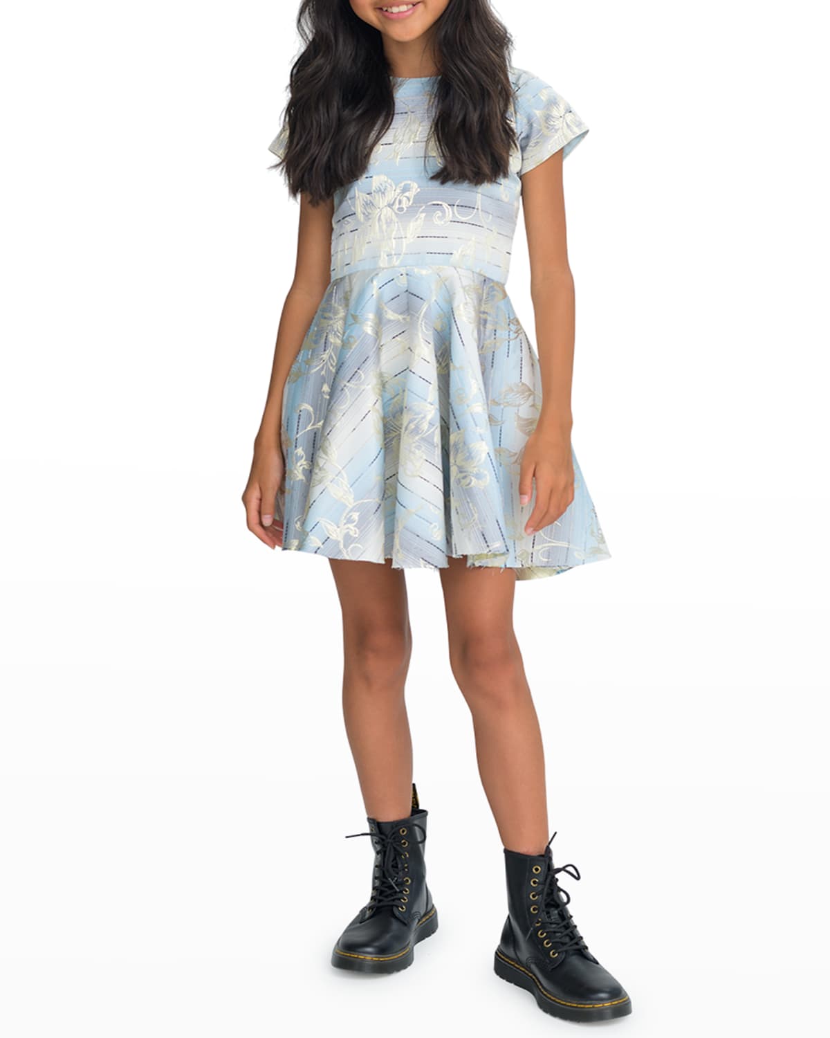 metallic floral print gown