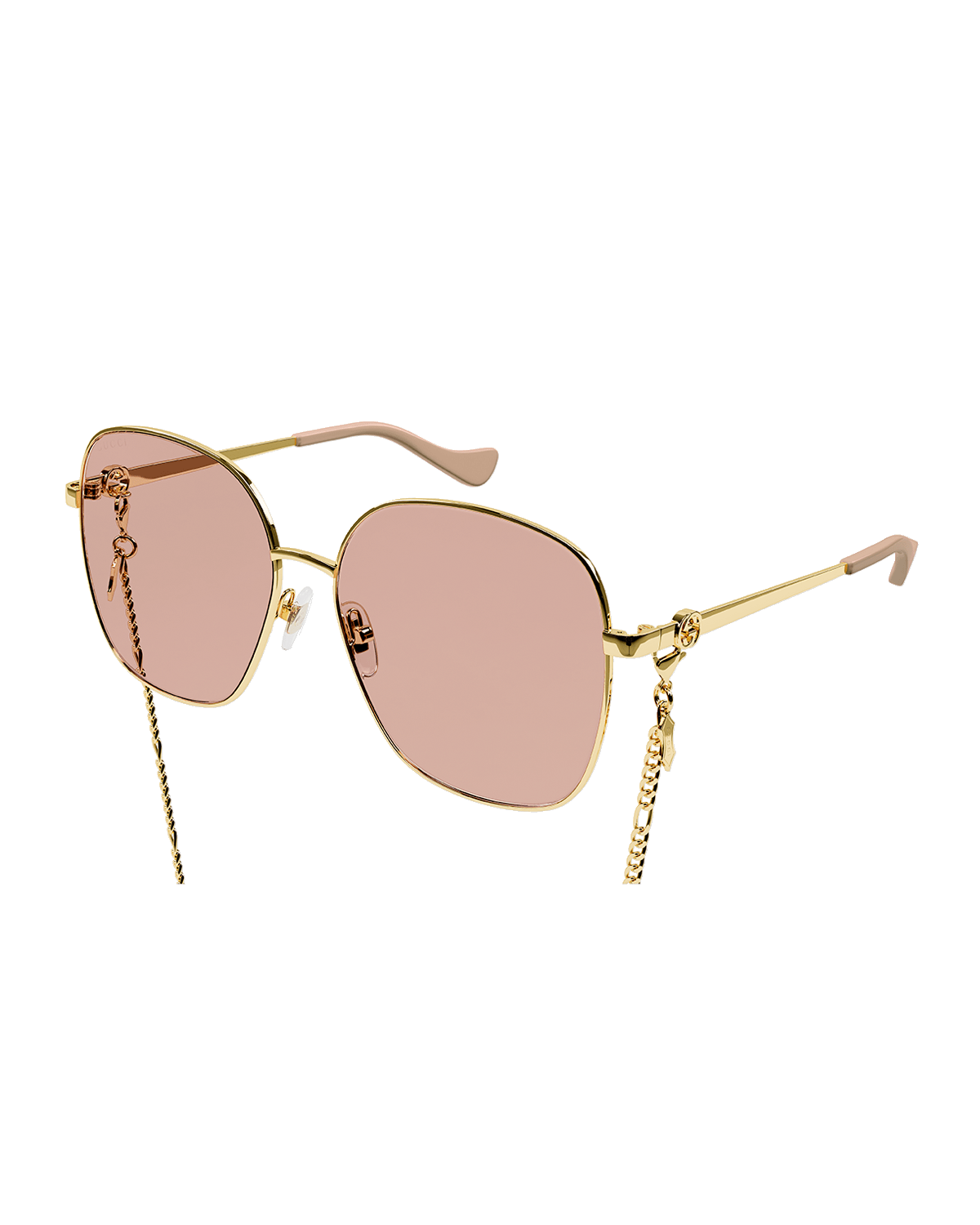 Gucci Square Metal & Acetate Sunglasses w/ Chain Strap