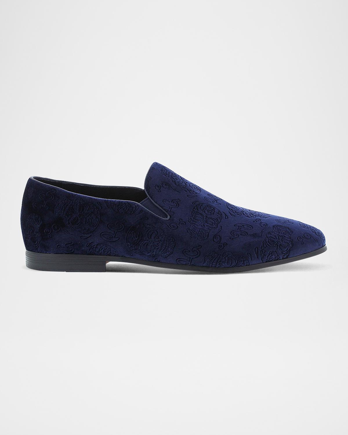 Robert Graham Men's Renegade Skull-Embossed Velvet Loafers