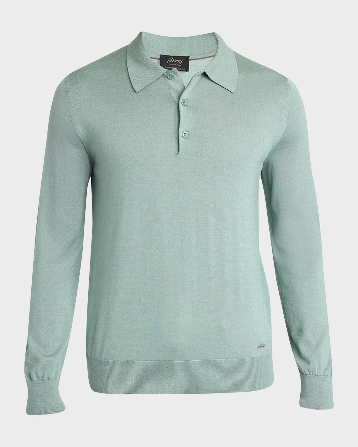 Brioni Men's Cashmere-Silk Polo Sweater