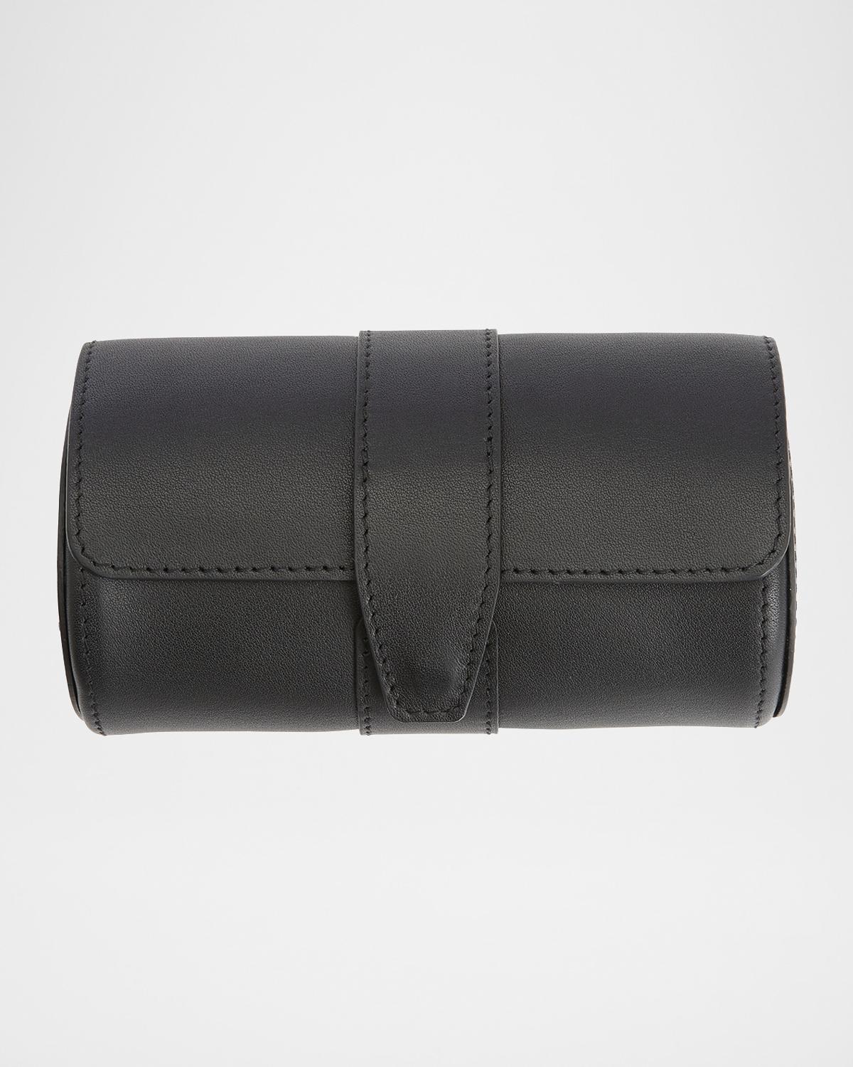 ROYCE New York Personalized Suede-Lined Leather Double Watch Roll
