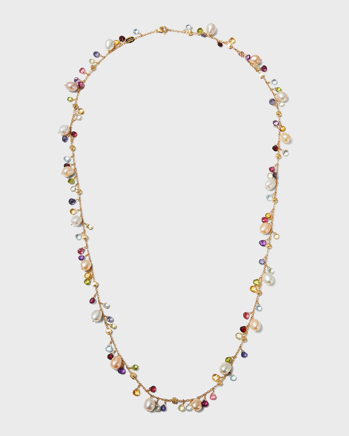 Link chain with T-bar and Amethyst crystals  freshwater pearls ~ 24Kt gold plated chain.