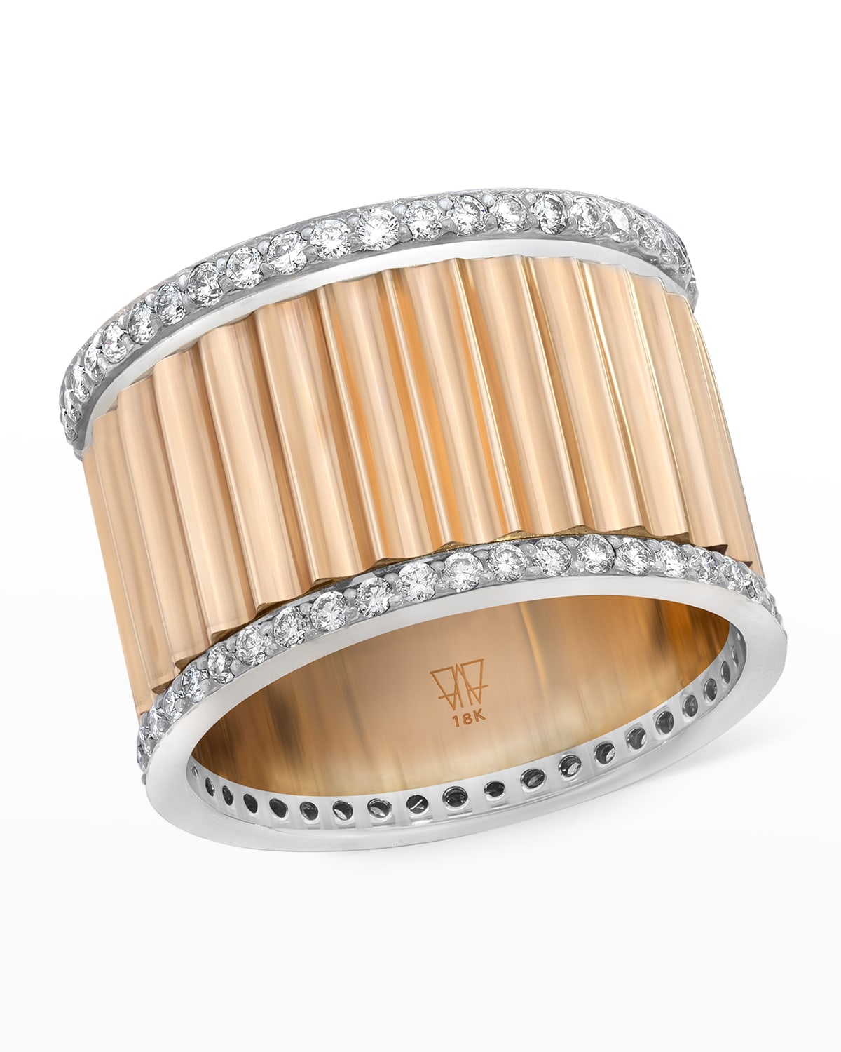 Walters Faith Clive Rose Gold Wide Fluted Band Ring with White Gold and Diamonds