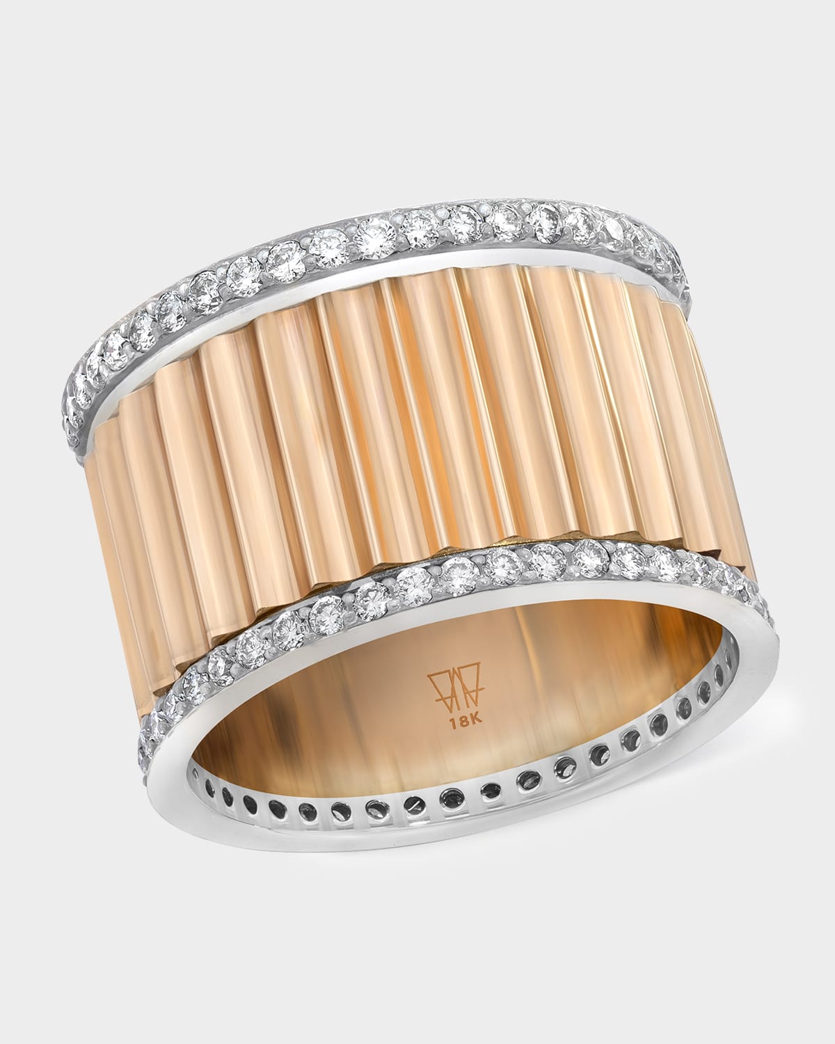 Walters Faith Clive Rose Gold Wide Fluted Band Ring with White Gold and Diamonds