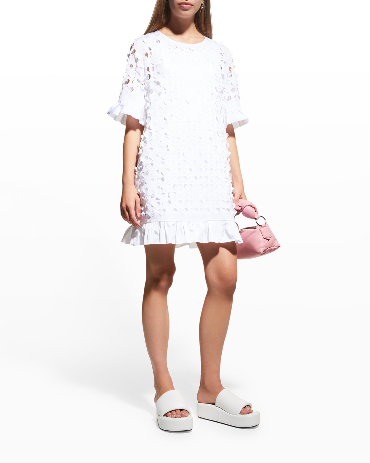 white frill shift dress