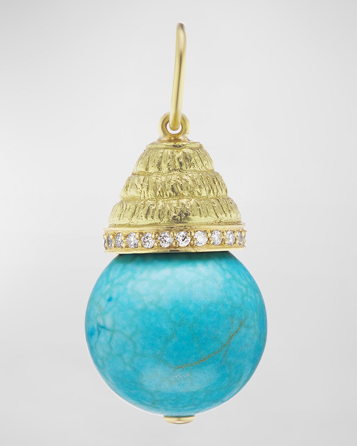 Yellow Gold Turquoise Large Acorn Charm with Diamonds