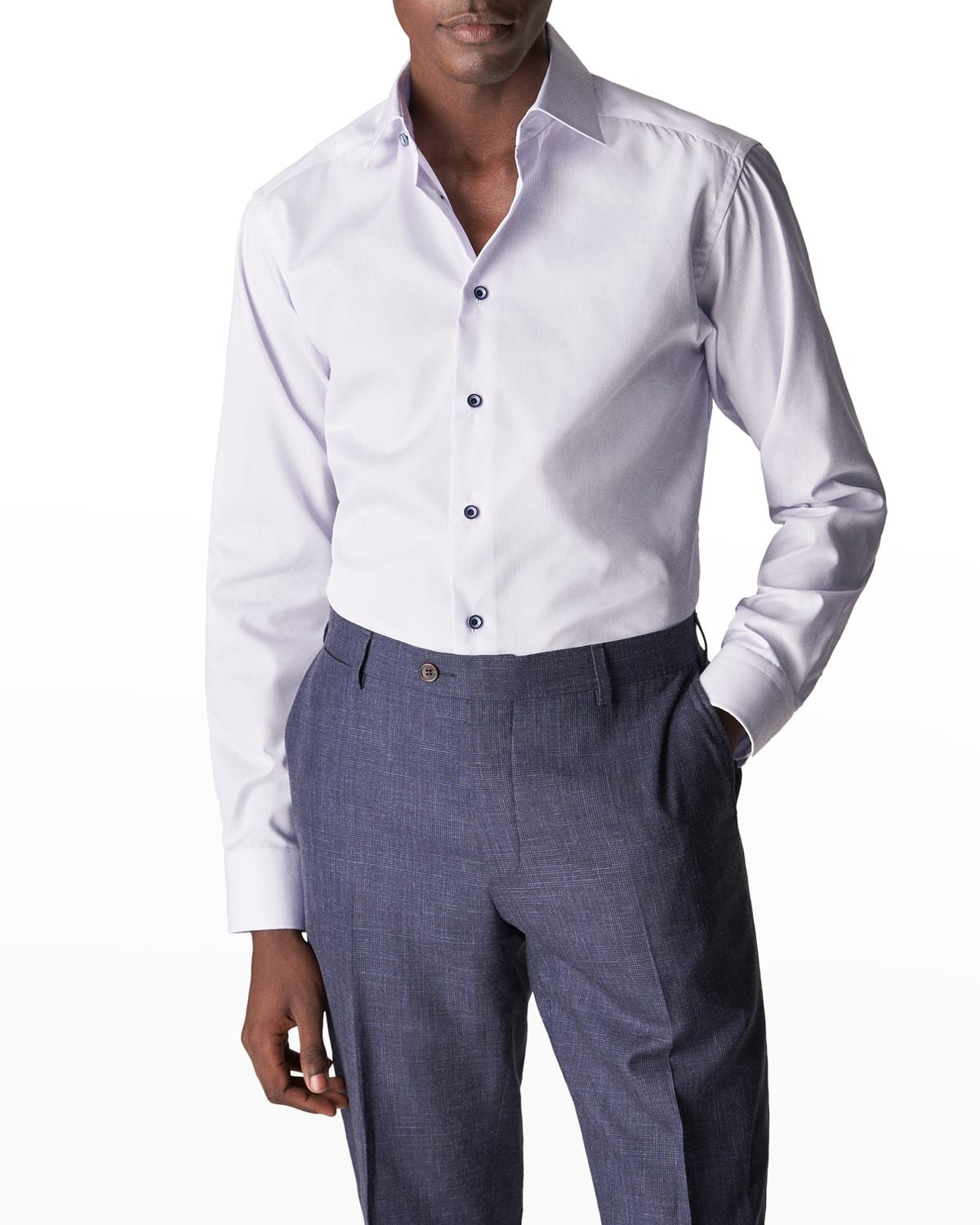 Business Formal Blue Designer Luxury Pink Twill Micro Striped Men's Dress Shirt