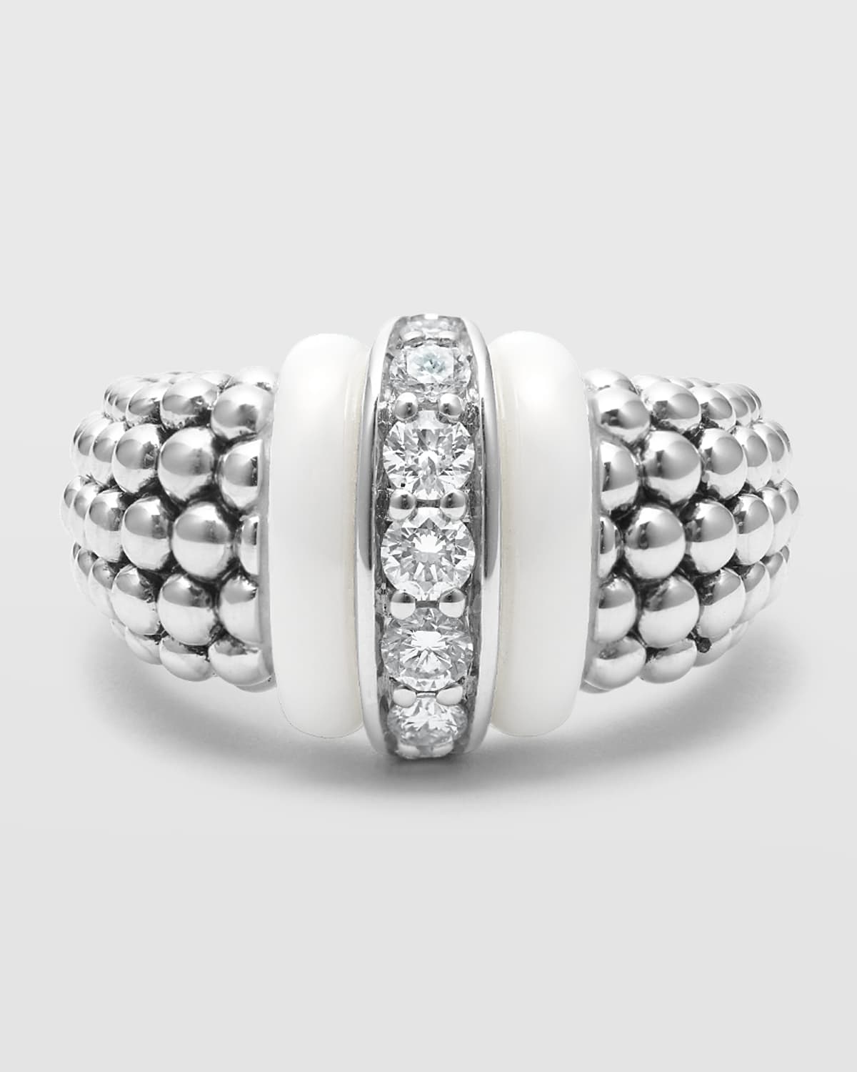 LAGOS White Caviar White Ceramic Diamond Large 1-Link Ring
