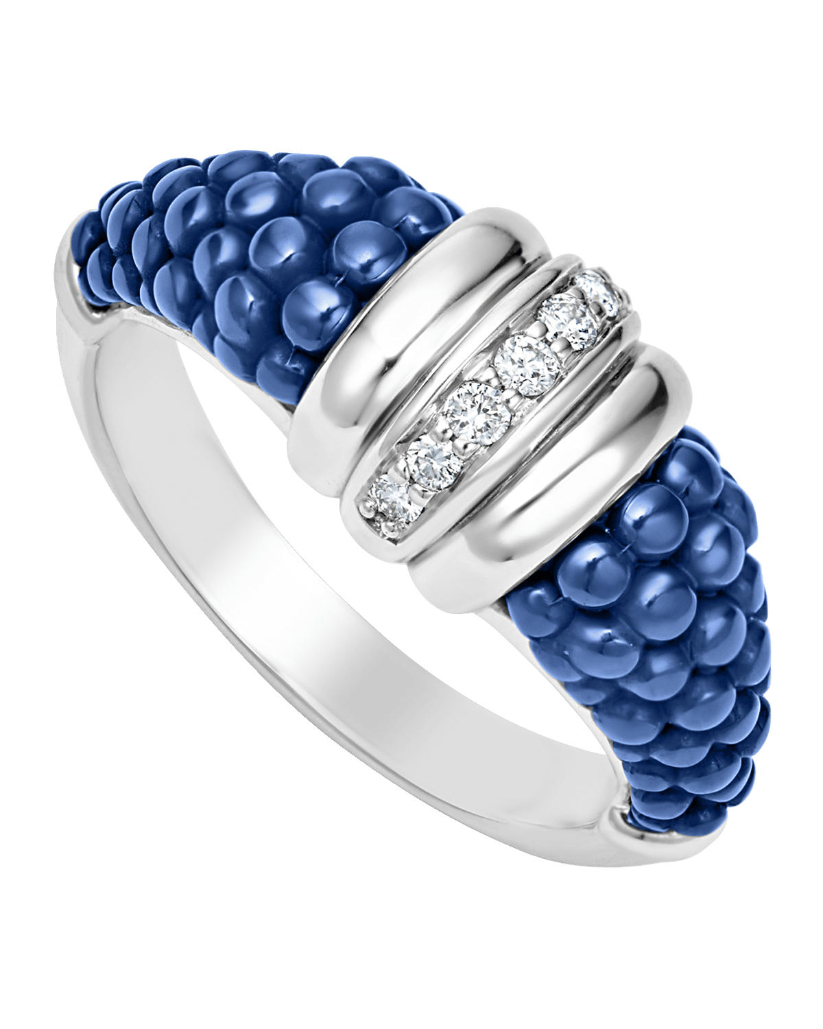LAGOS Sterling Silver White Caviar Ceramic Diamond 1-Row Taper Ring