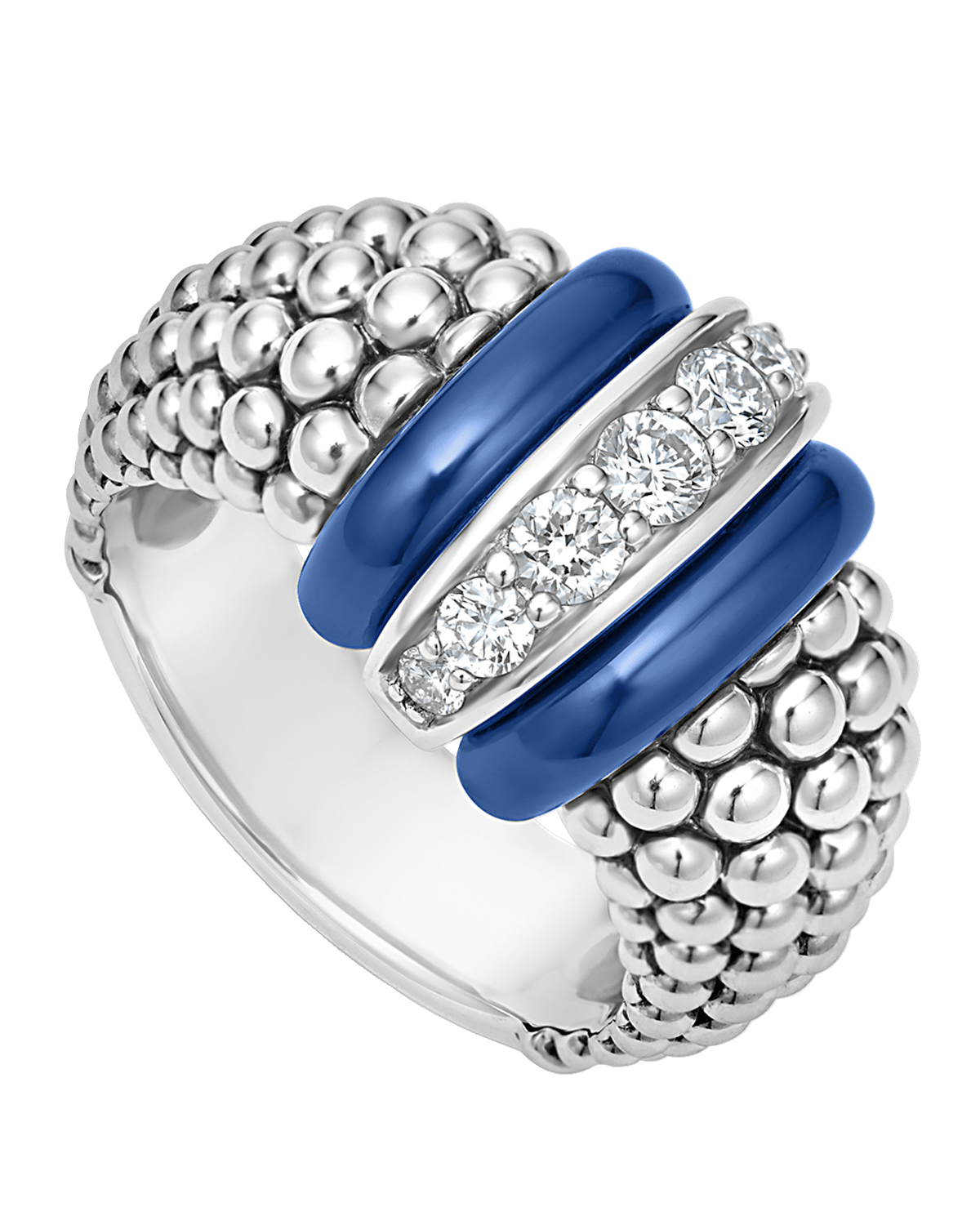 LAGOS Sterling Silver Blue Caviar Ultramarine Ceramic Diamond Large 1-Link Ring