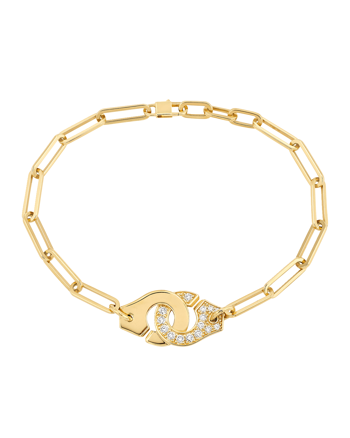 DINH VAN Yellow Gold Menottes R12 Large Bracelet with One Side of Diamonds